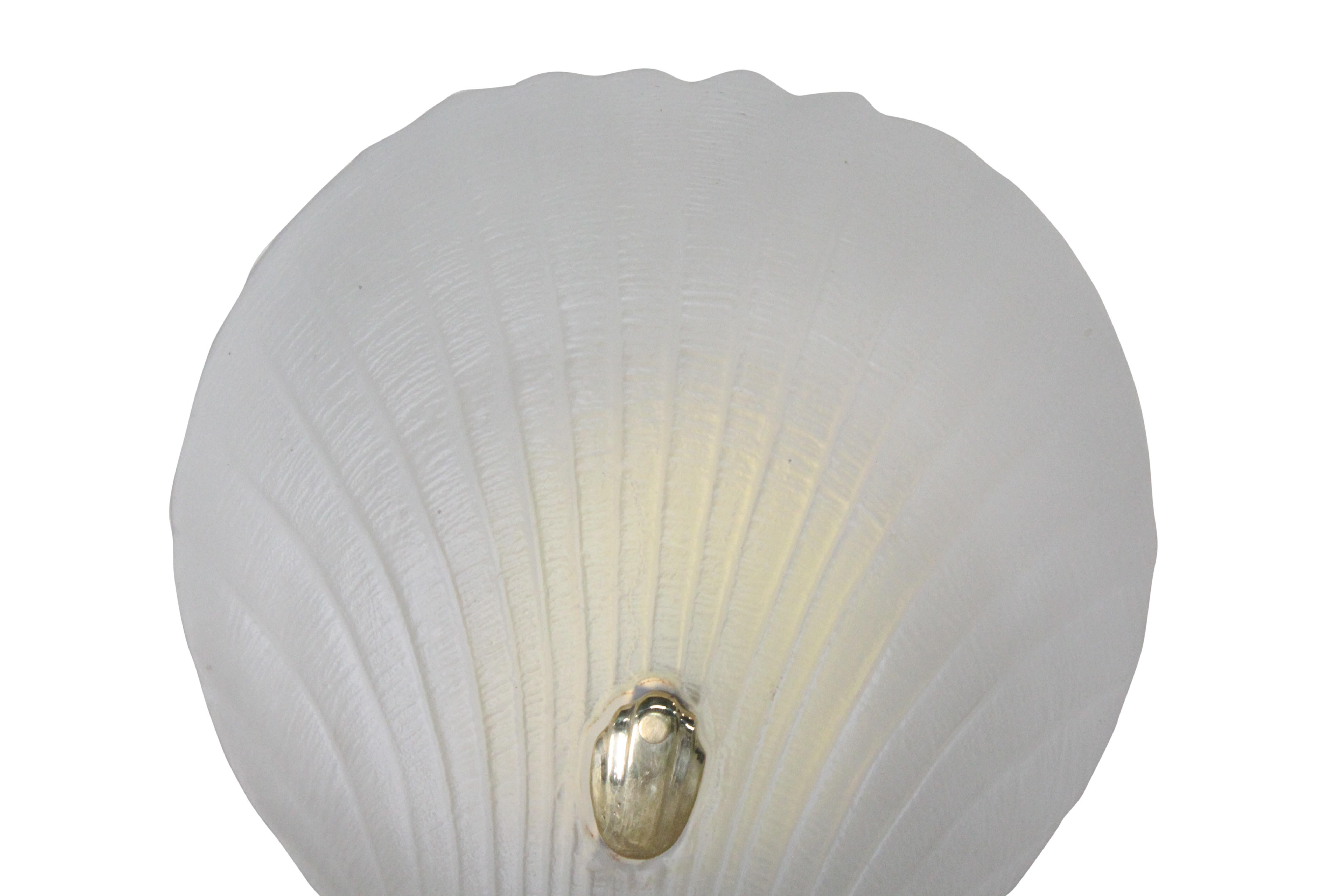European Frosted Glass Shell and Brass Wall Sconces For Sale