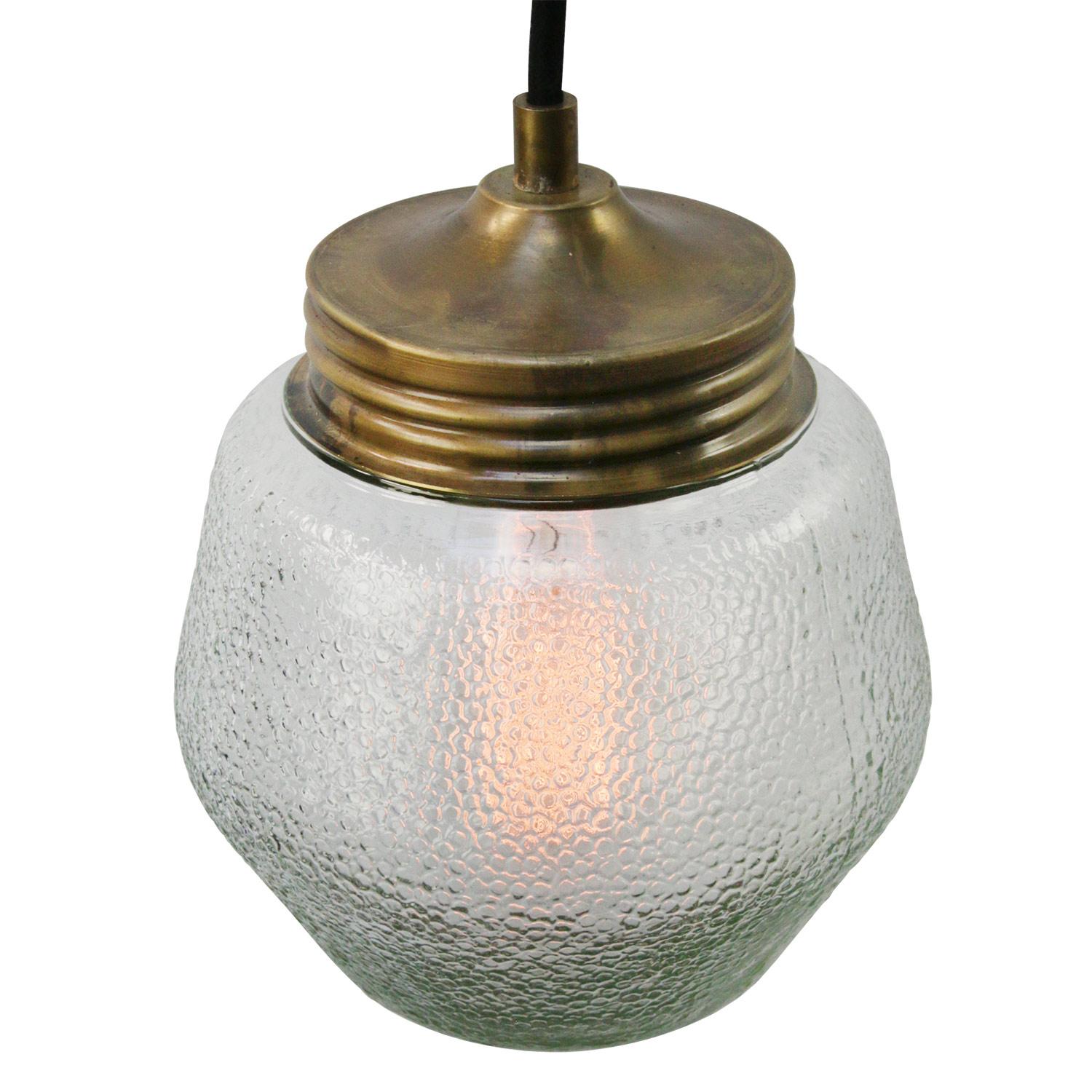 Vintage mid-century brass hanging lamp.
Brass and round oval frosted glass.
3 conductors, including ground wire.

Weight: 0.80 kg / 1.8 lb

Priced per individual item. All lamps have been made suitable by international standards for