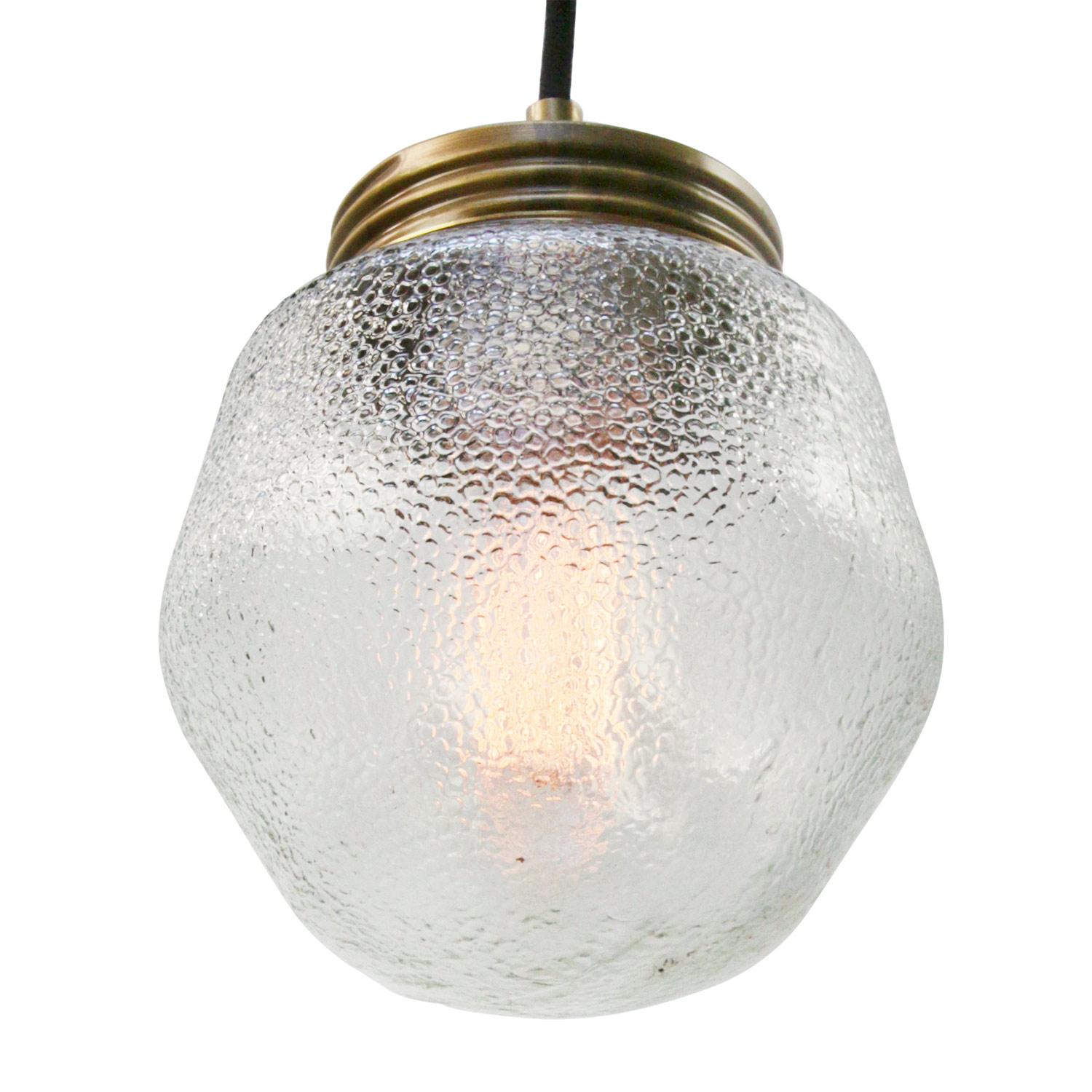 Dutch Frosted Glass Vintage Industrial Brass Pendant Lights For Sale