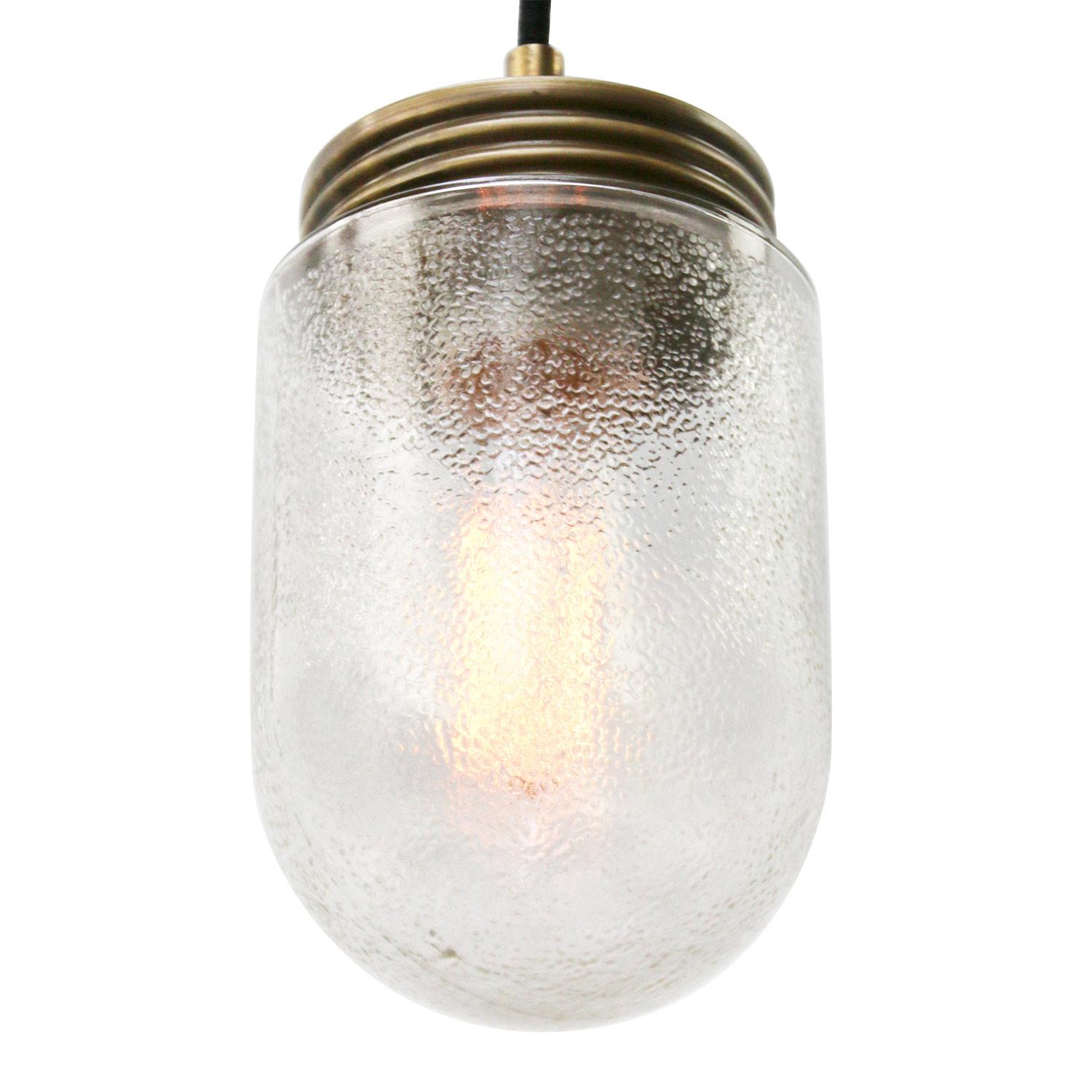 Frosted Glass Vintage Industrial Brass Pendant Light In Good Condition In Amsterdam, NL