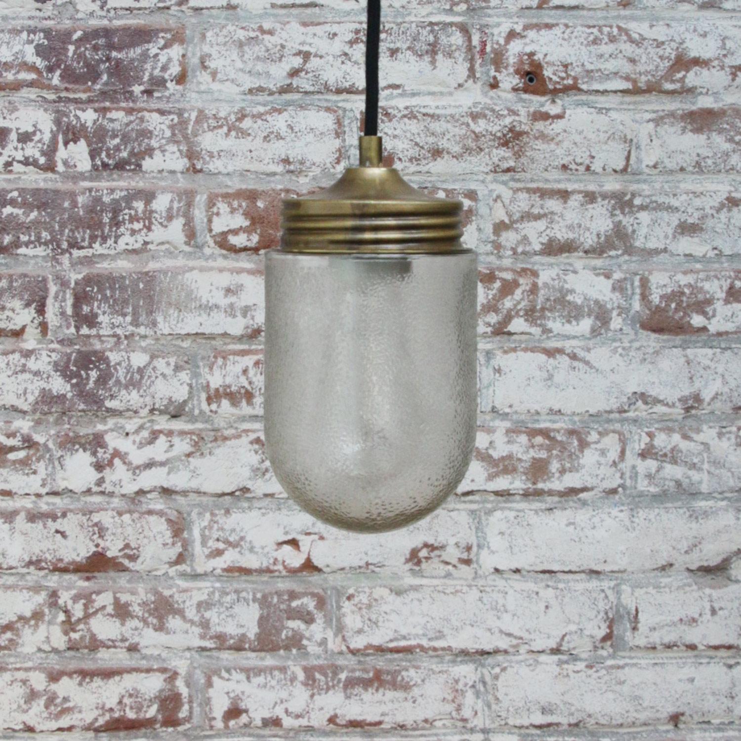 20th Century Frosted Glass Vintage Industrial Brass Pendant Light