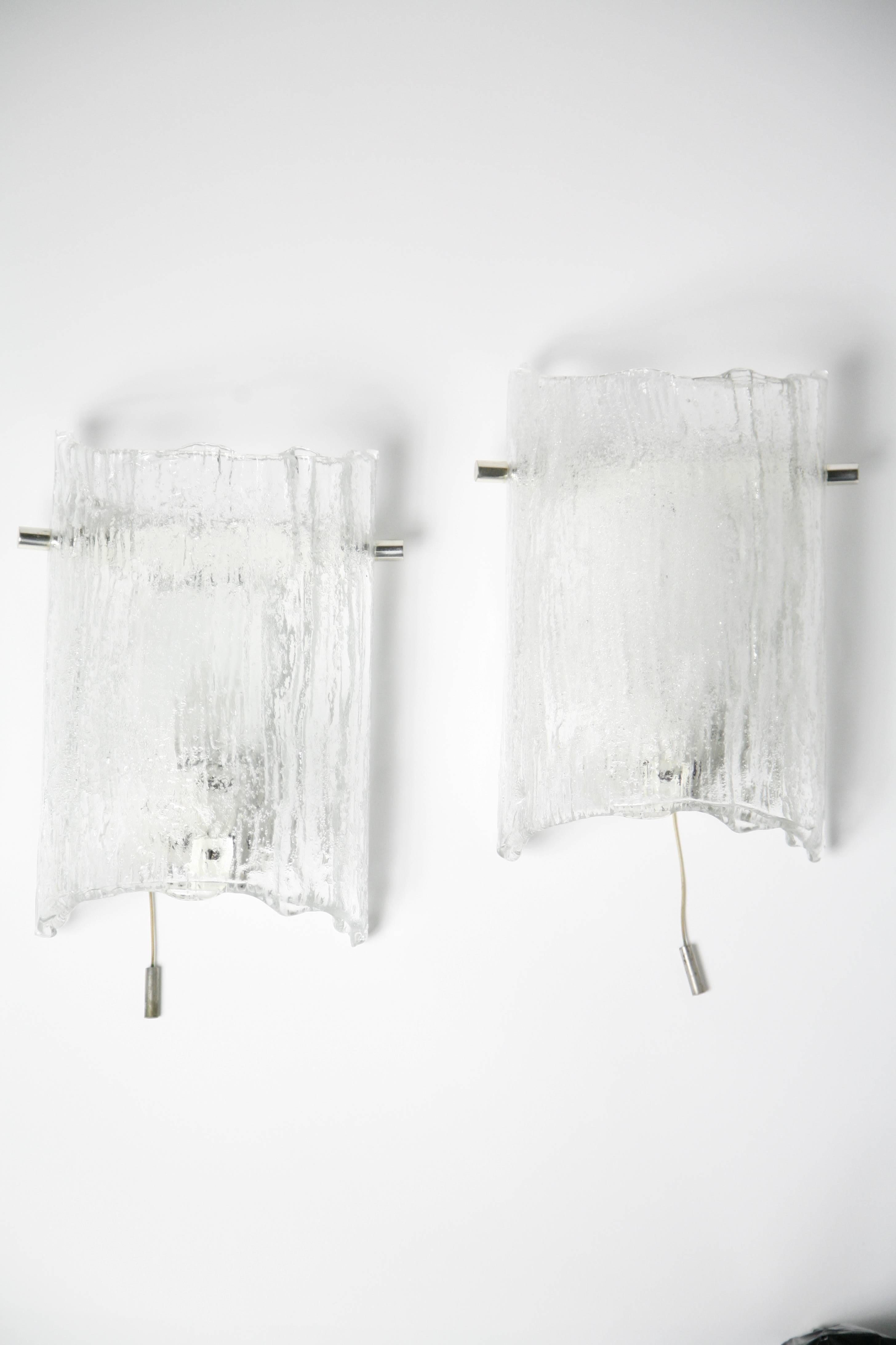 Frosted Glass Wall Lights, Kaiser, Germany, 1970 In Good Condition For Sale In Bronx, NY