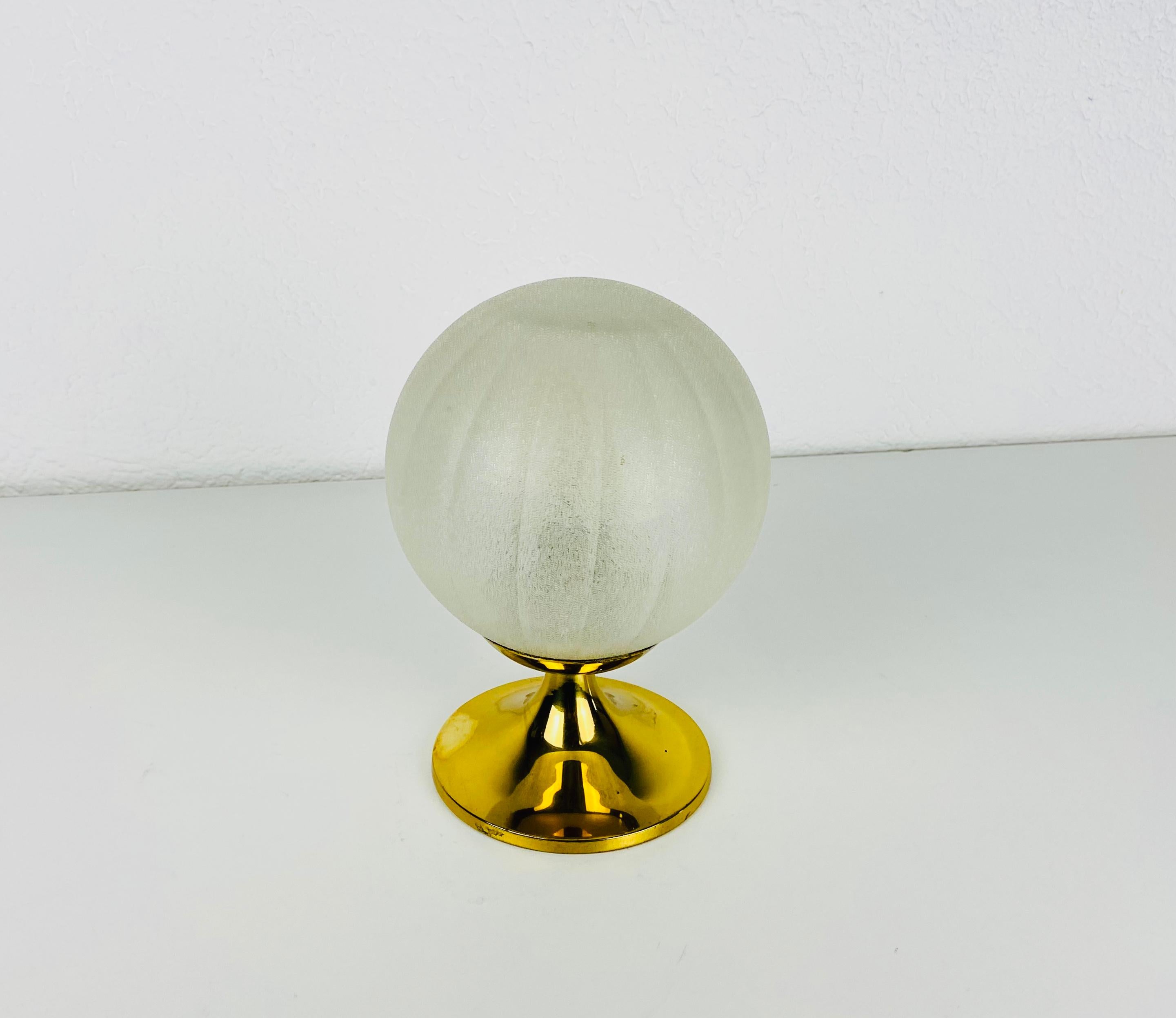 Late 20th Century Frosted Ice Glass and Brass Table Lamp by Doria Leuchten, 1970s For Sale