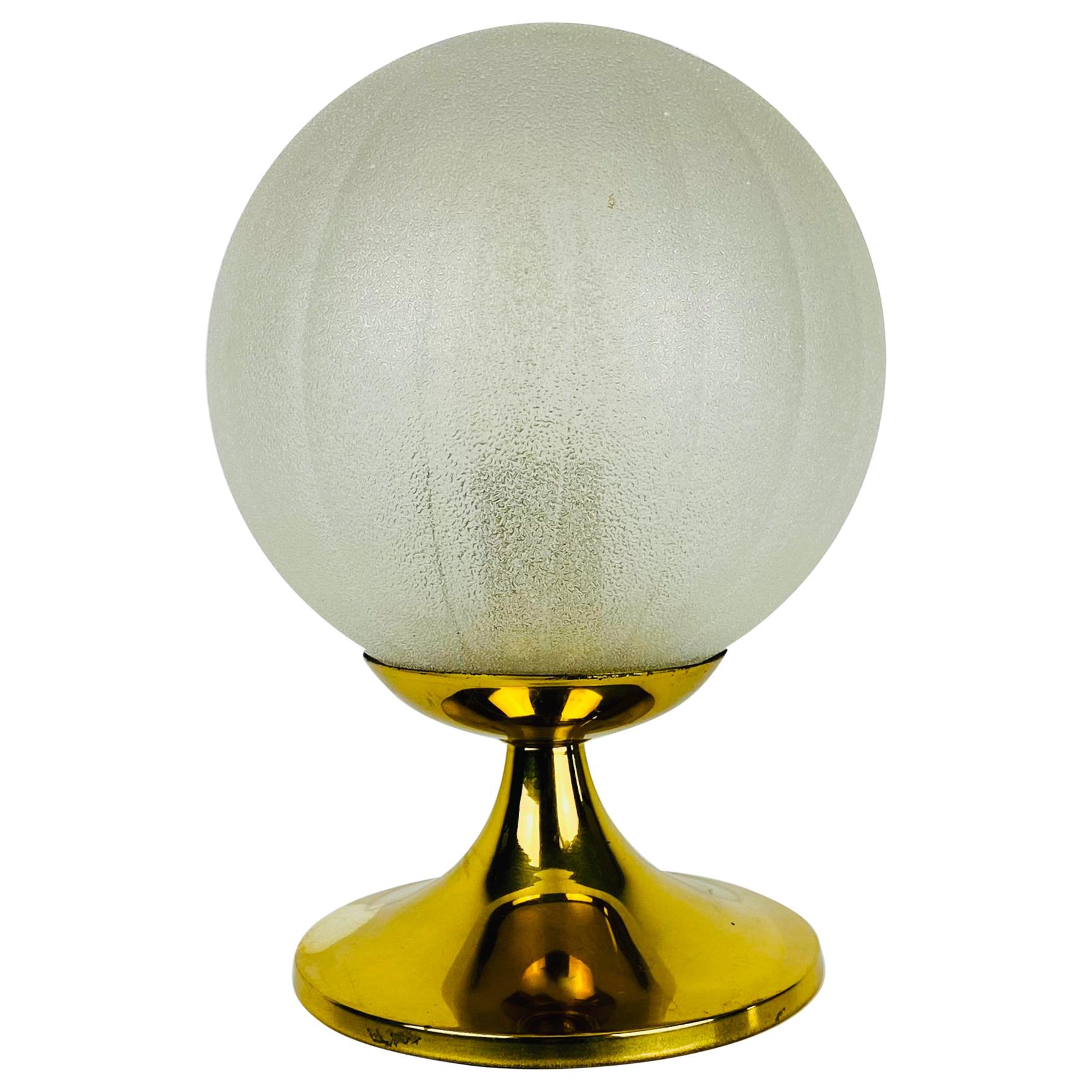 Frosted Ice Glass and Brass Table Lamp by Doria Leuchten, 1970s For Sale