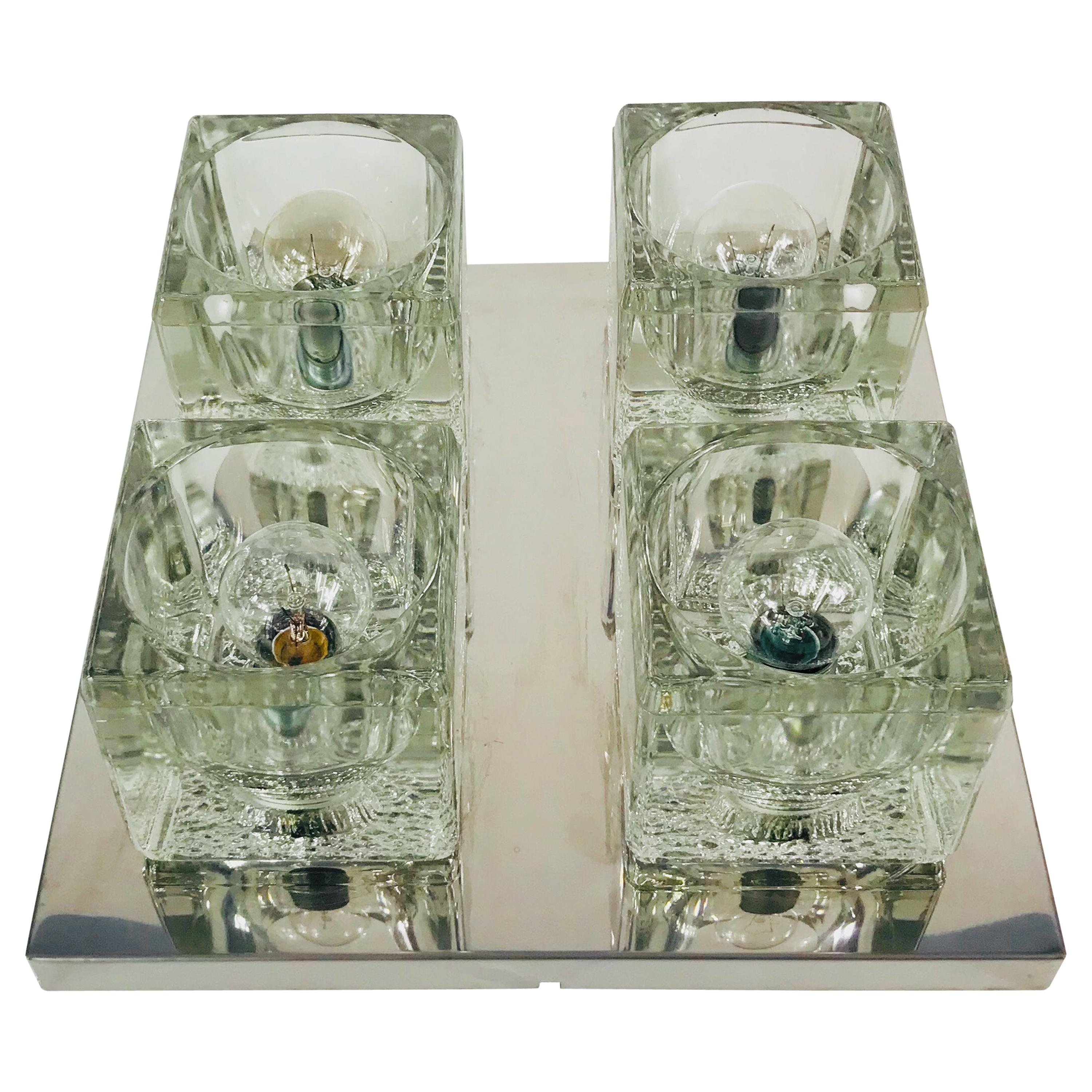 Frosted Ice Glass Cube Flush Mount by Peill & Putzler, 1970s For Sale