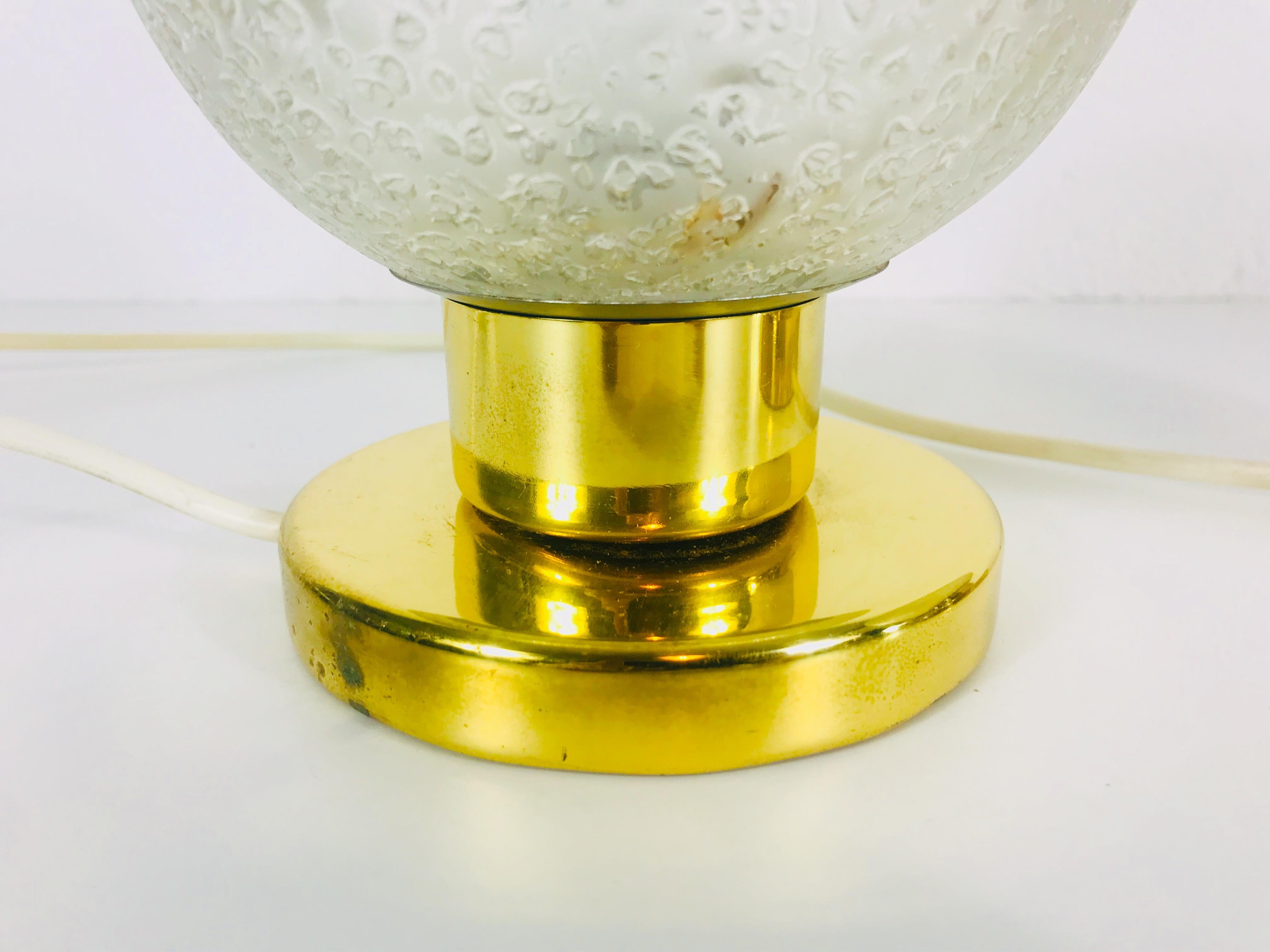 German Frosted Iceglass and Brass Table Lamps by Doria Leuchten, 1970s, Set For Sale