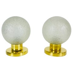 Vintage Frosted Iceglass and Brass Table Lamps by Doria Leuchten, 1970s, Set