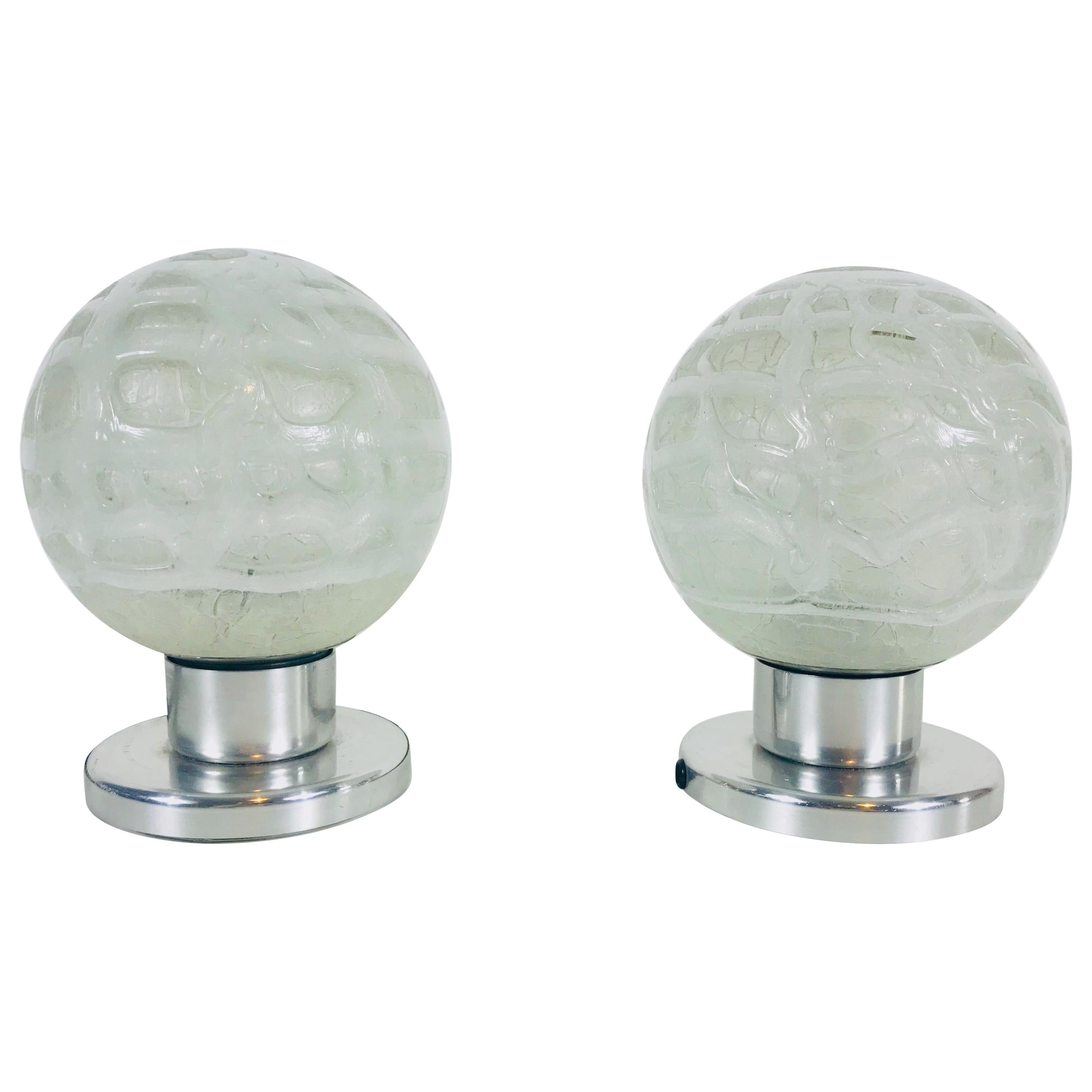 Frosted Iceglass and Chrome Table Lamps by Doria Leuchten, 1970s, Set For Sale
