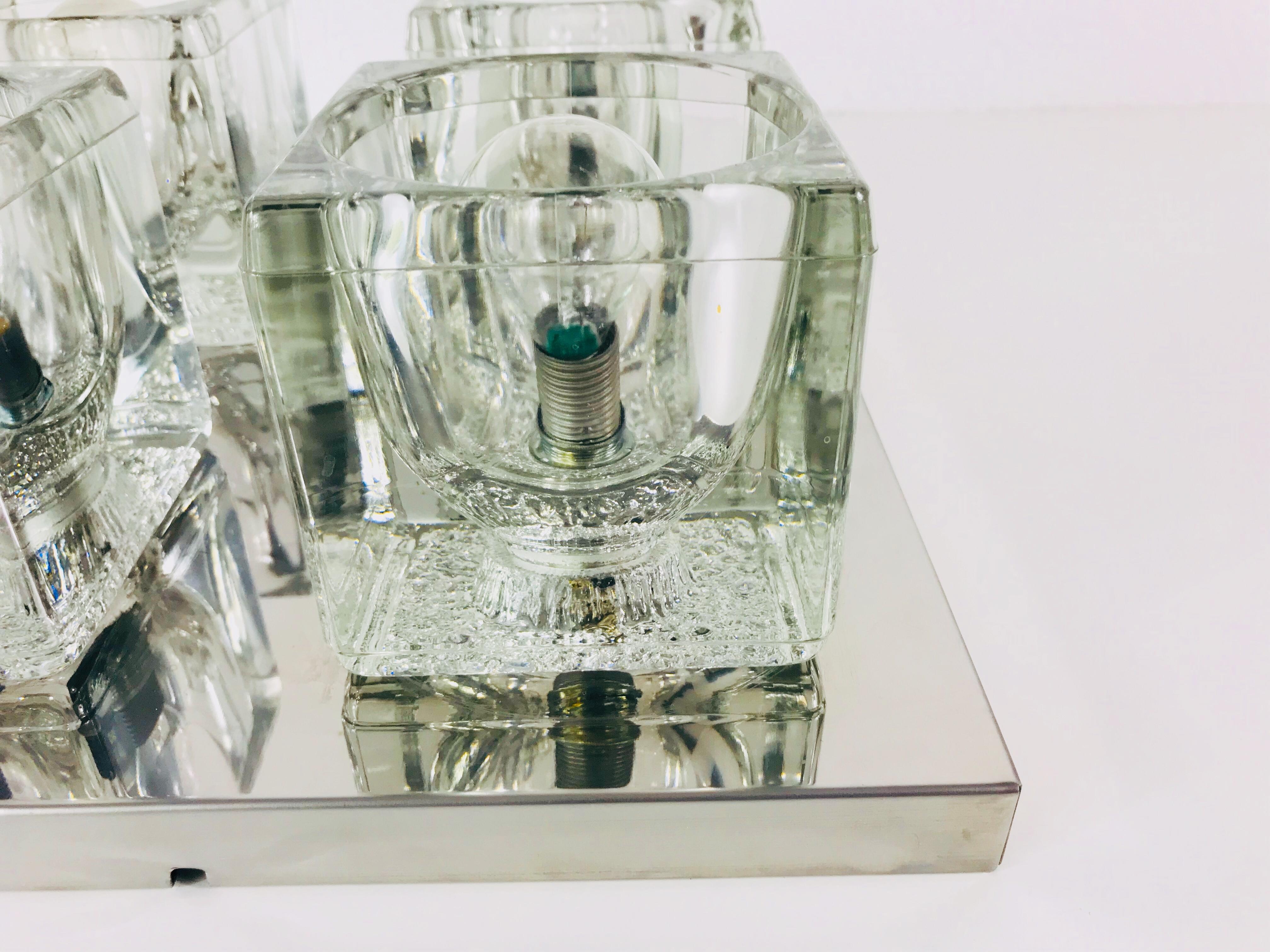 Frosted Ice Glass Cube Flush Mount by Peill & Putzler, 1970s For Sale 1