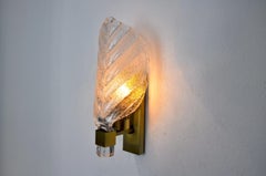 Frosted Leaf Wall Lamp, Murano Glass, Italy, circa1970
