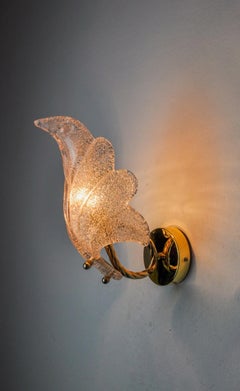 Frosted leaf wall lamp, murano glass, Italy, 1970