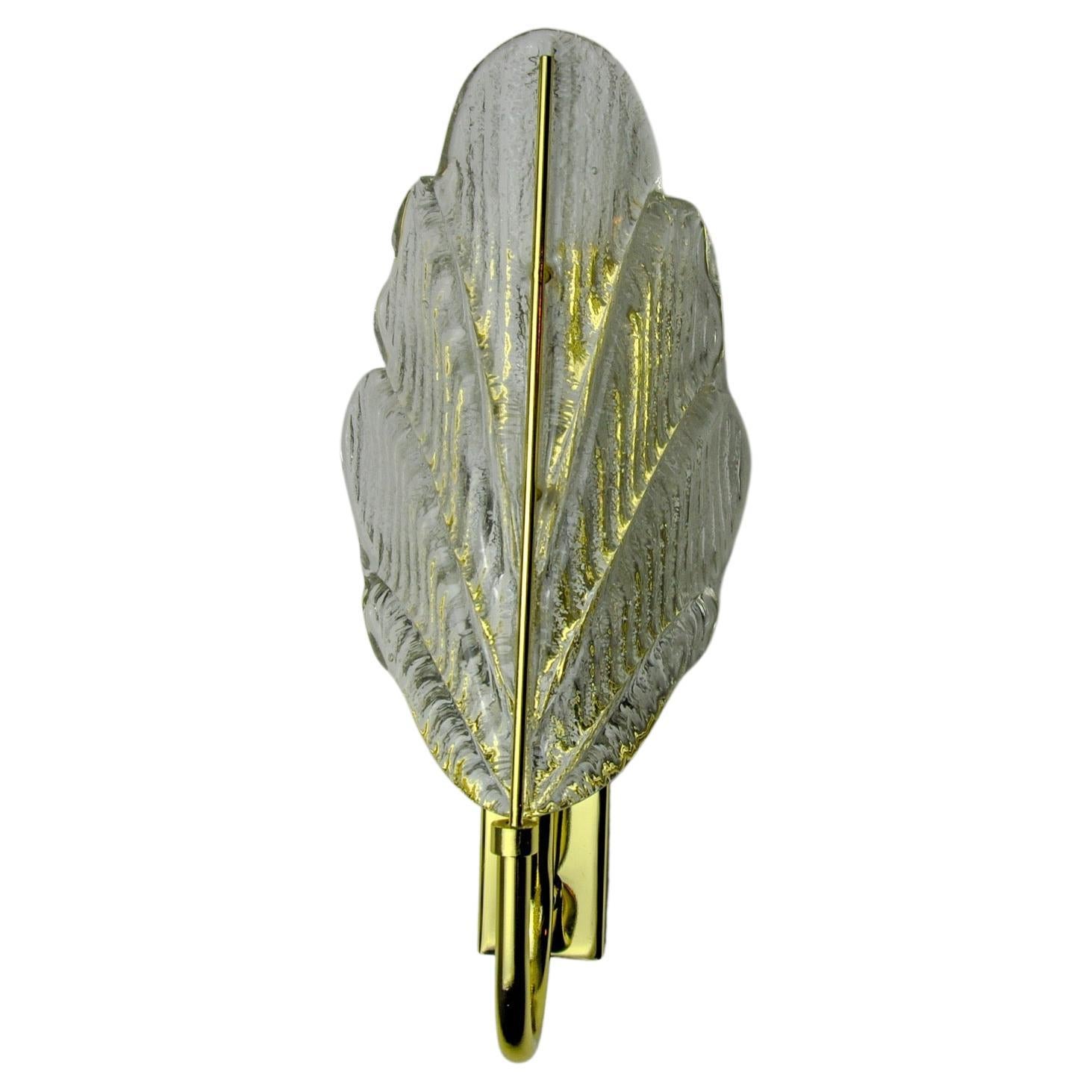 Frosted leaf wall lamp, murano glass, italy, 1970 For Sale