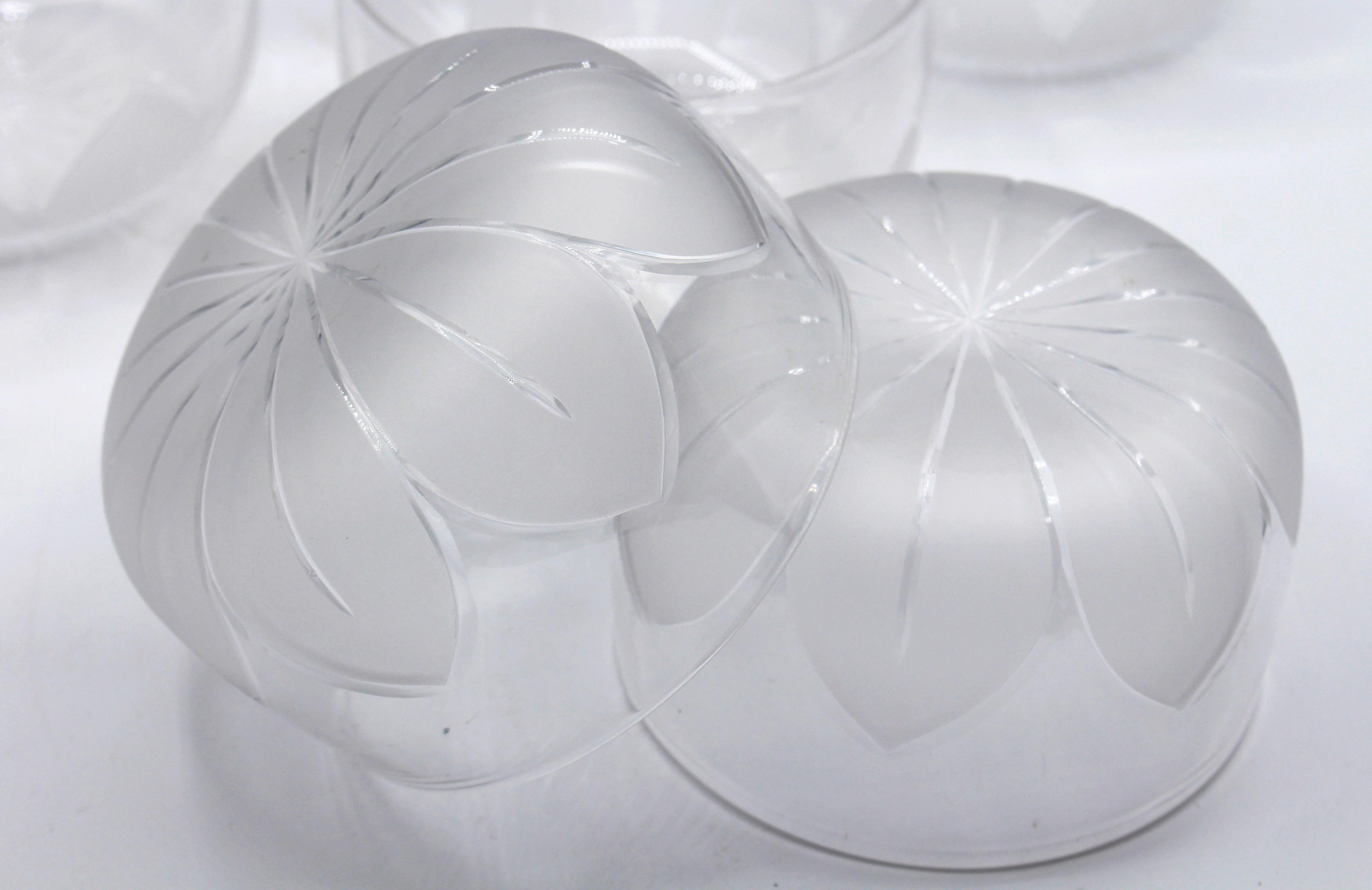 Cut Glass Frosted Lotus Motif Finger Bowls, Set of 6