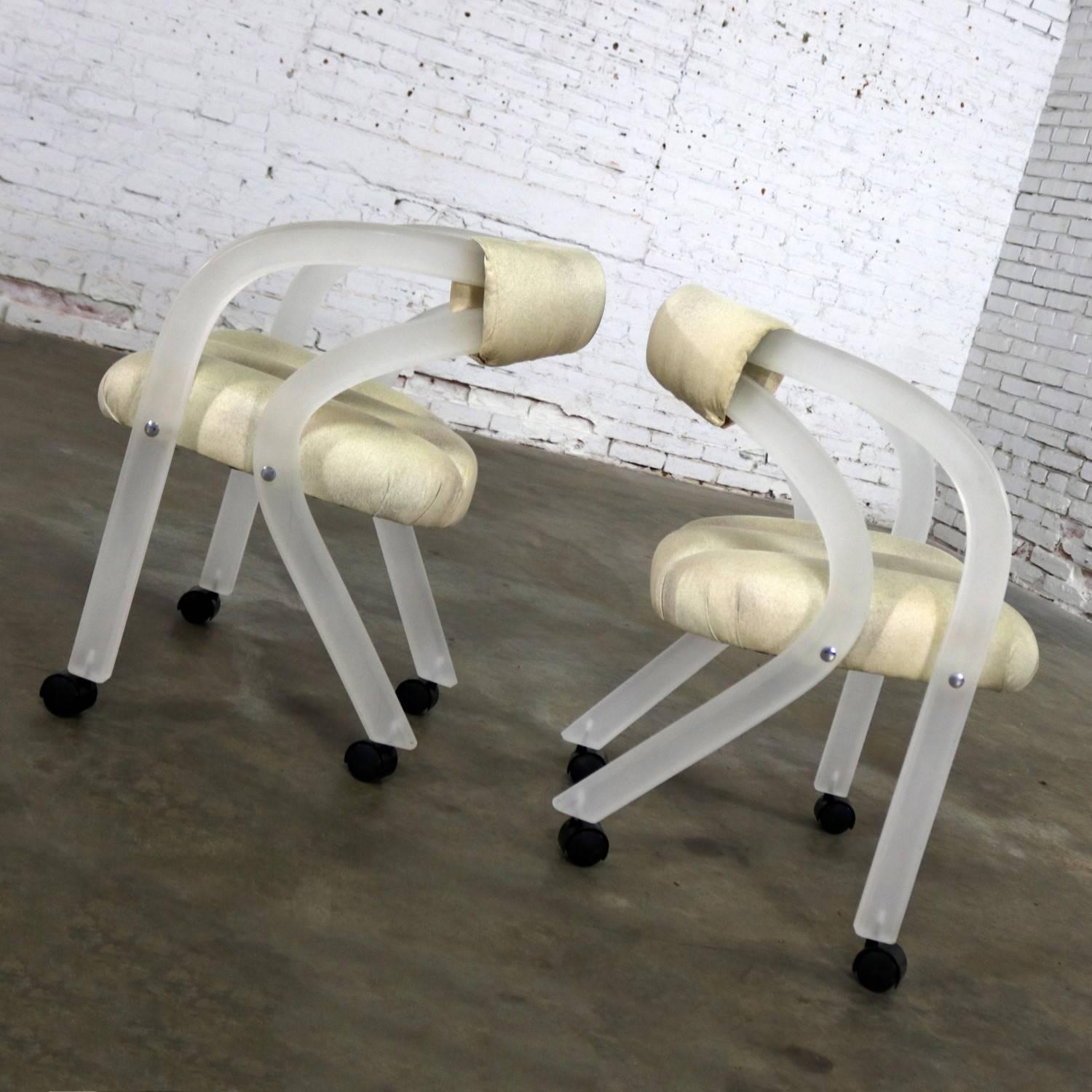 Frosted Lucite Rolling Chairs Style Charles Hollis Jones for Pace a Pair 4