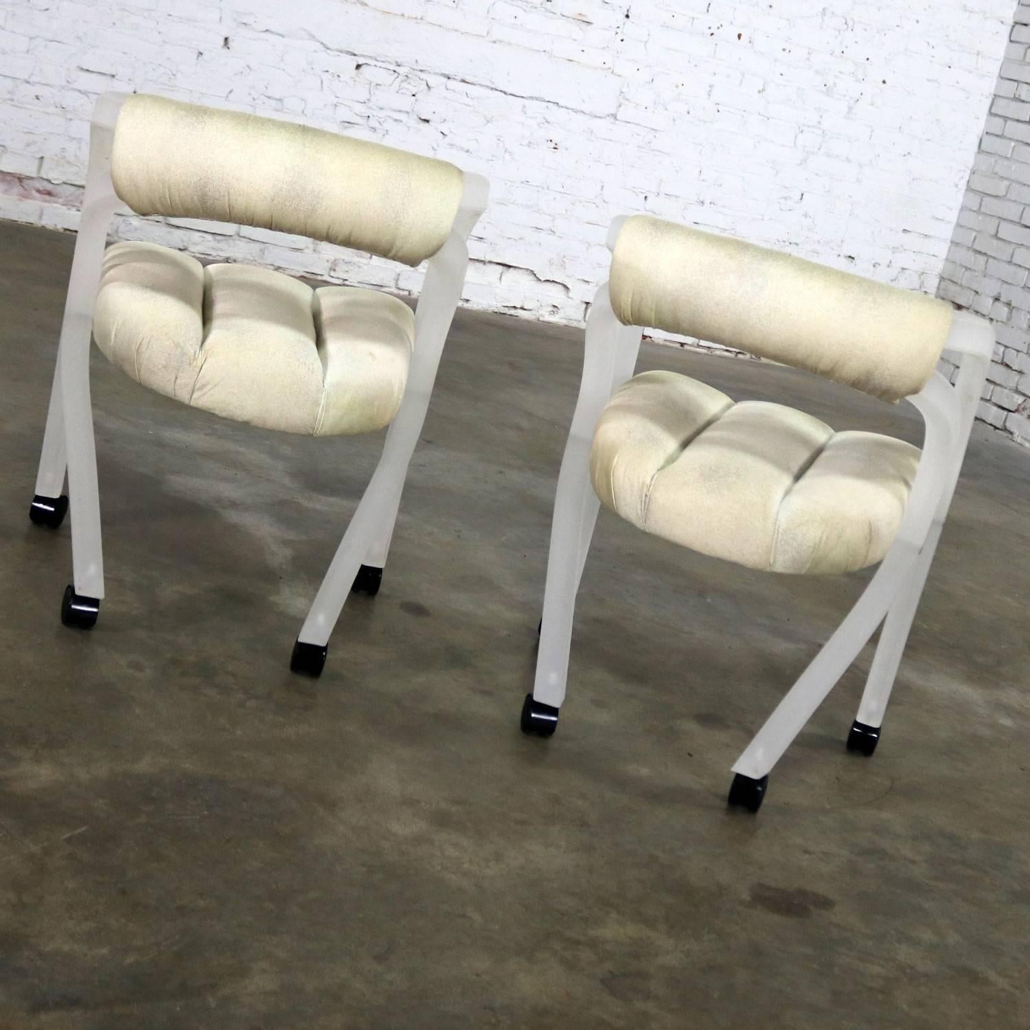 American Frosted Lucite Rolling Chairs Style Charles Hollis Jones for Pace a Pair