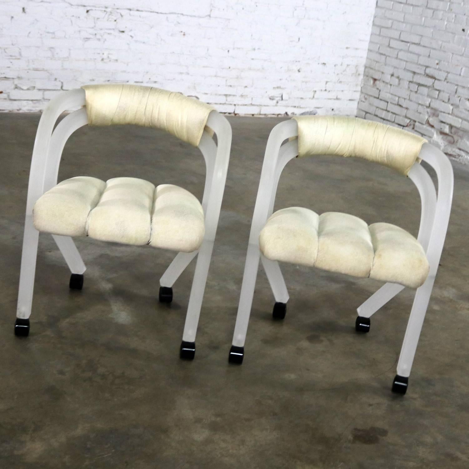 20th Century Frosted Lucite Rolling Chairs Style Charles Hollis Jones for Pace a Pair