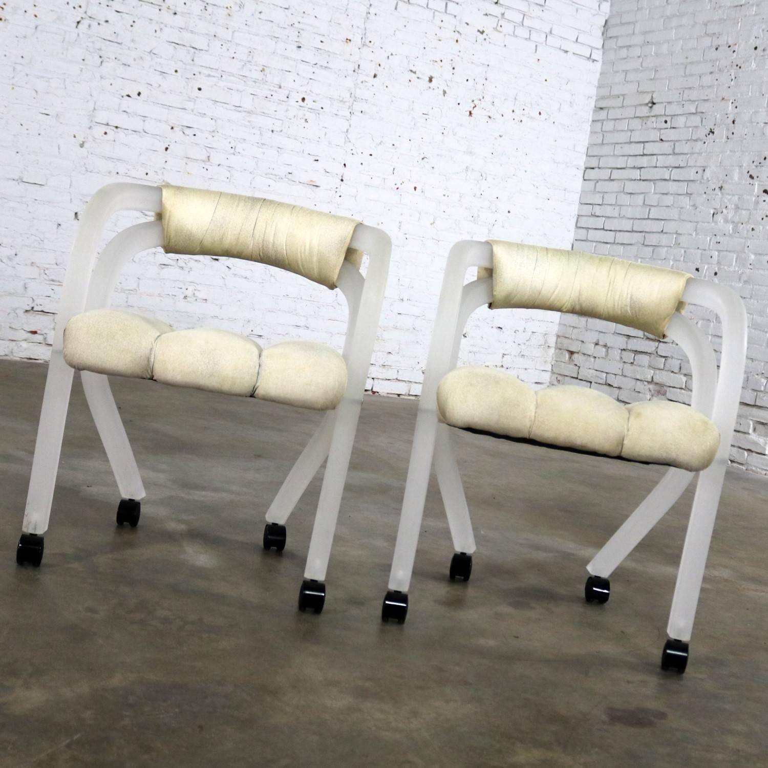 Frosted Lucite Rolling Chairs Style Charles Hollis Jones for Pace a Pair 1