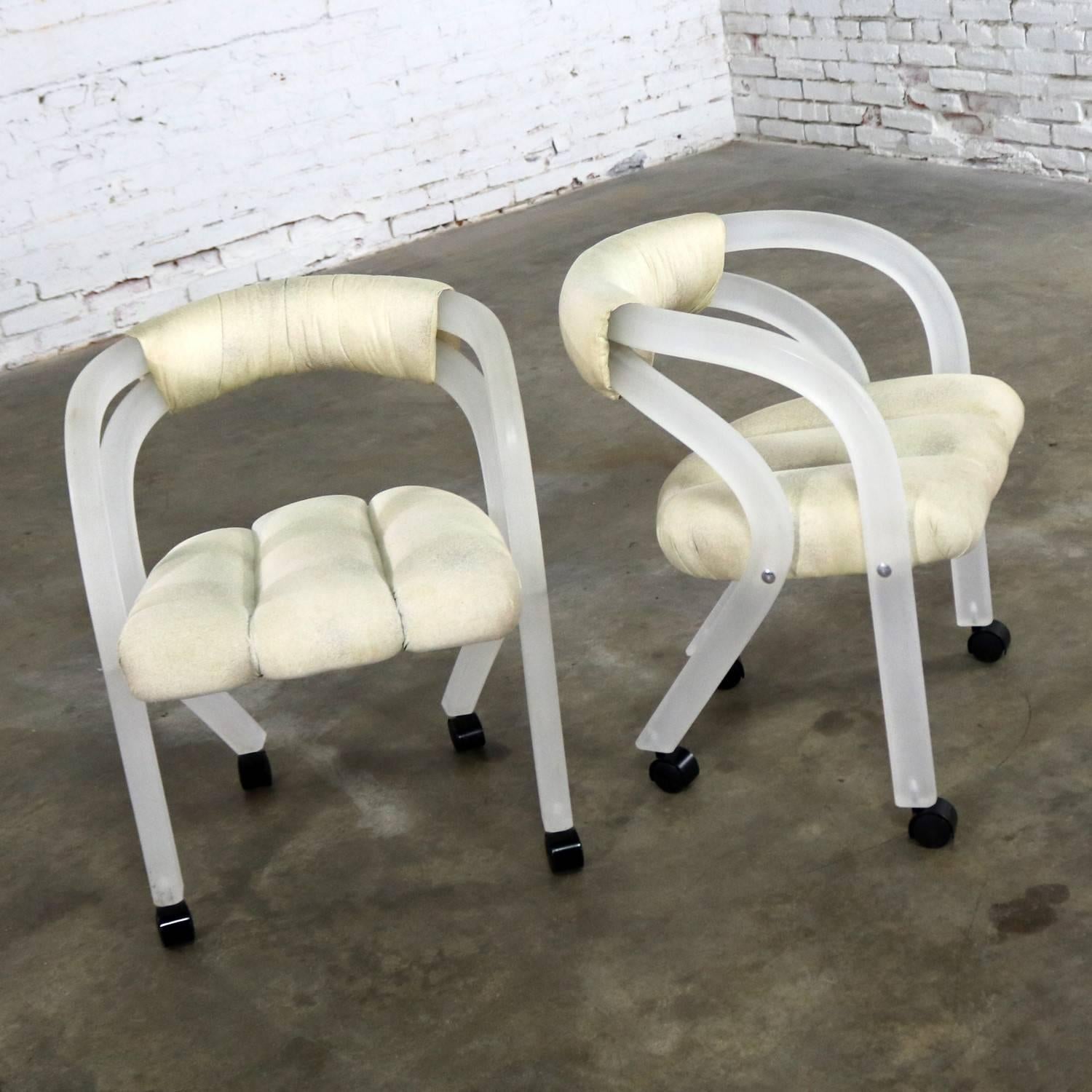 Frosted Lucite Rolling Chairs Style Charles Hollis Jones for Pace a Pair 2