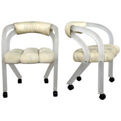 Frosted Lucite Rolling Chairs Style Charles Hollis Jones for Pace a Pair