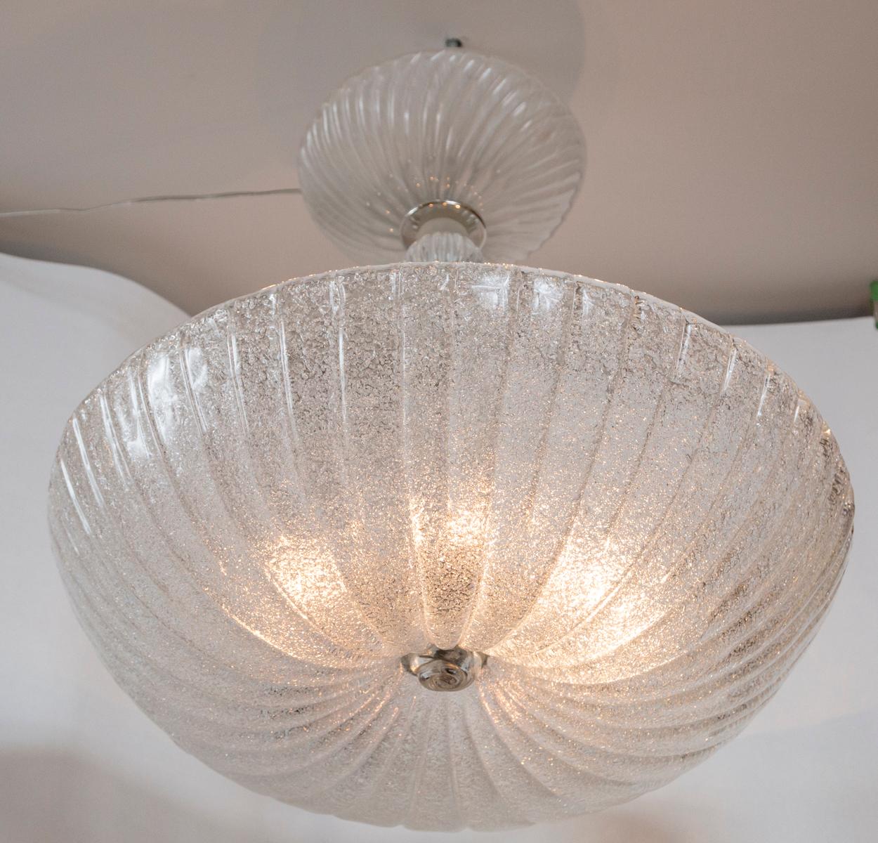 Modern Frosted Murano Dome-Shaped Pendant Ceiling Fixture, Contemporary