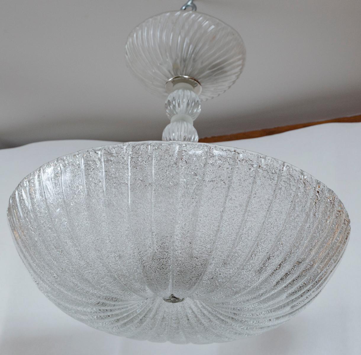 Frosted Murano Dome-Shaped Pendant Ceiling Fixture, Contemporary In Excellent Condition In Westport, CT