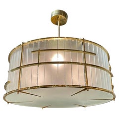 Frosted Murano Glass and Brass Drum Chandelier