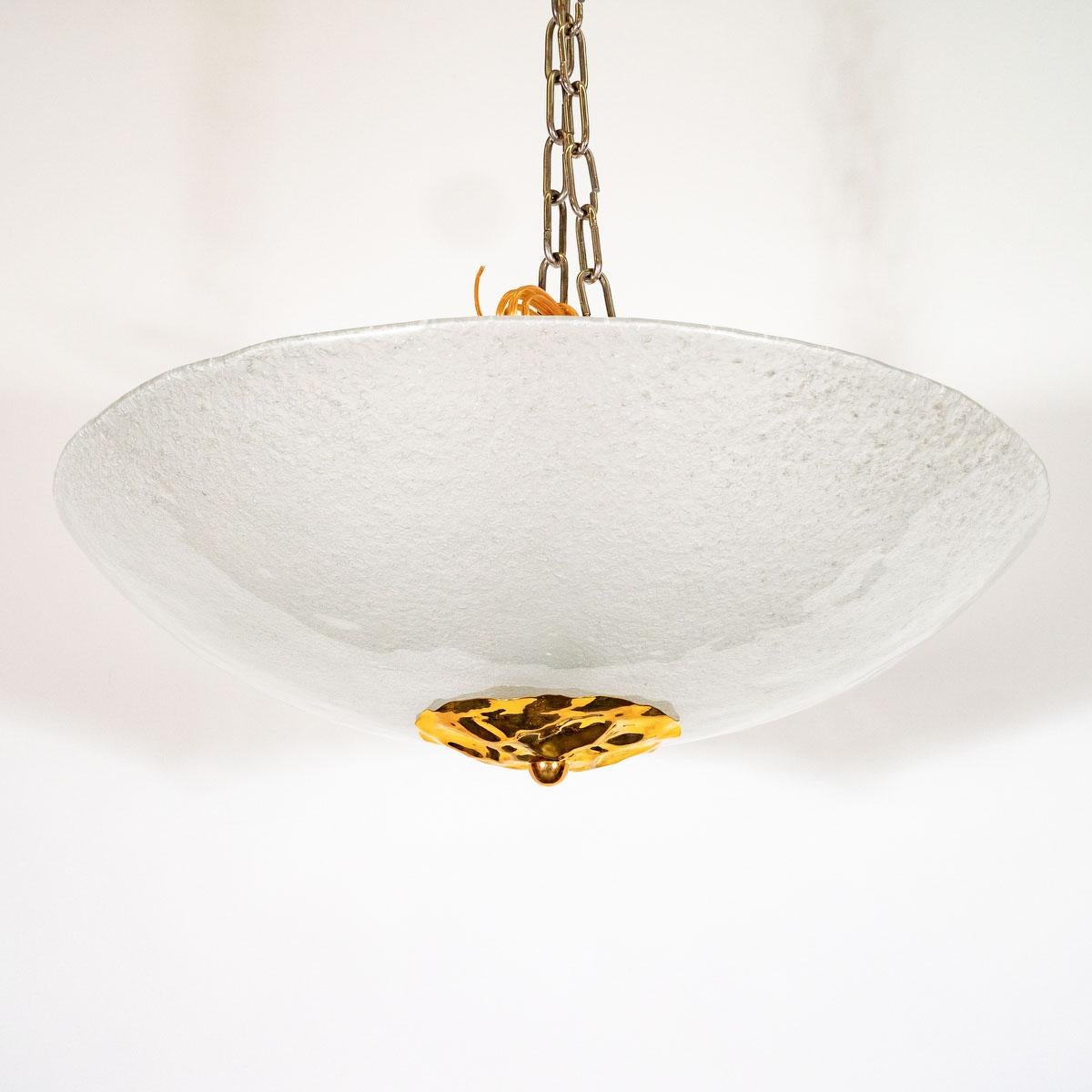 Mid-Century Modern Frosted Murano Glass Bowl Flush Mount For Sale