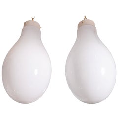 Frosted Murano Glass Bulb Form Pendant with Brass Hardware