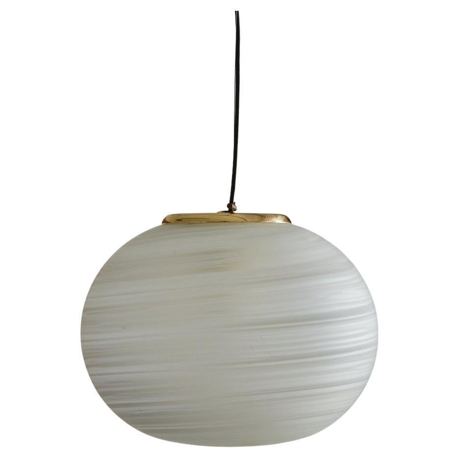 1950s Clear and Frosted Glass Globe Pendant Light with Polished Nickel