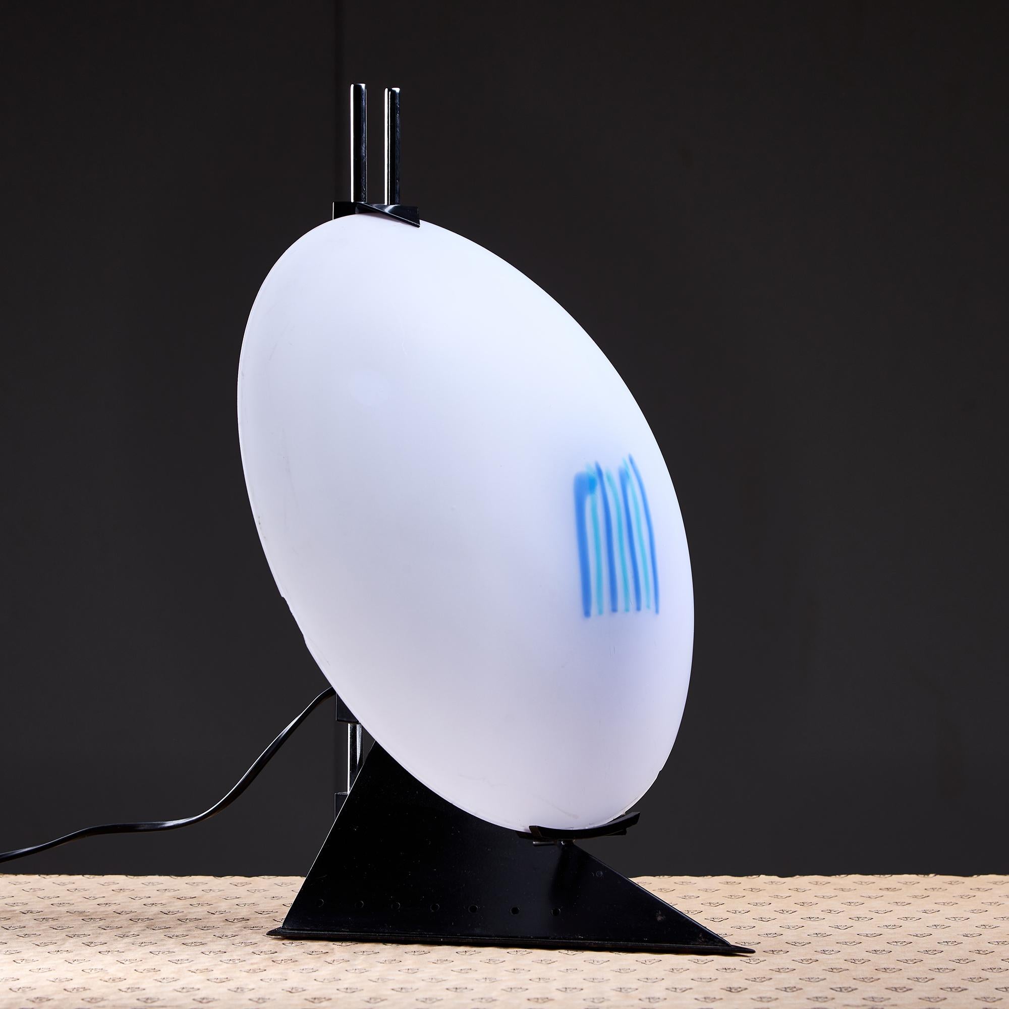 Frosted Murano Glass Postmodern Table Lamp with Abstract Blue Stripes For Sale 10