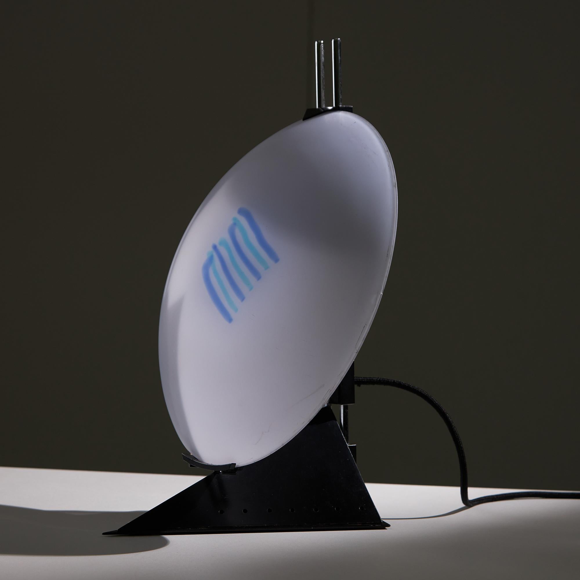 Frosted Murano Glass Postmodern Table Lamp with Abstract Blue Stripes For Sale 11