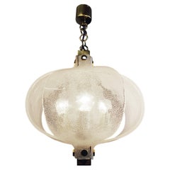 Lampadario a tulipano di Murano smerigliato in vetro e ottone di Kaiser, Germania, anni '70