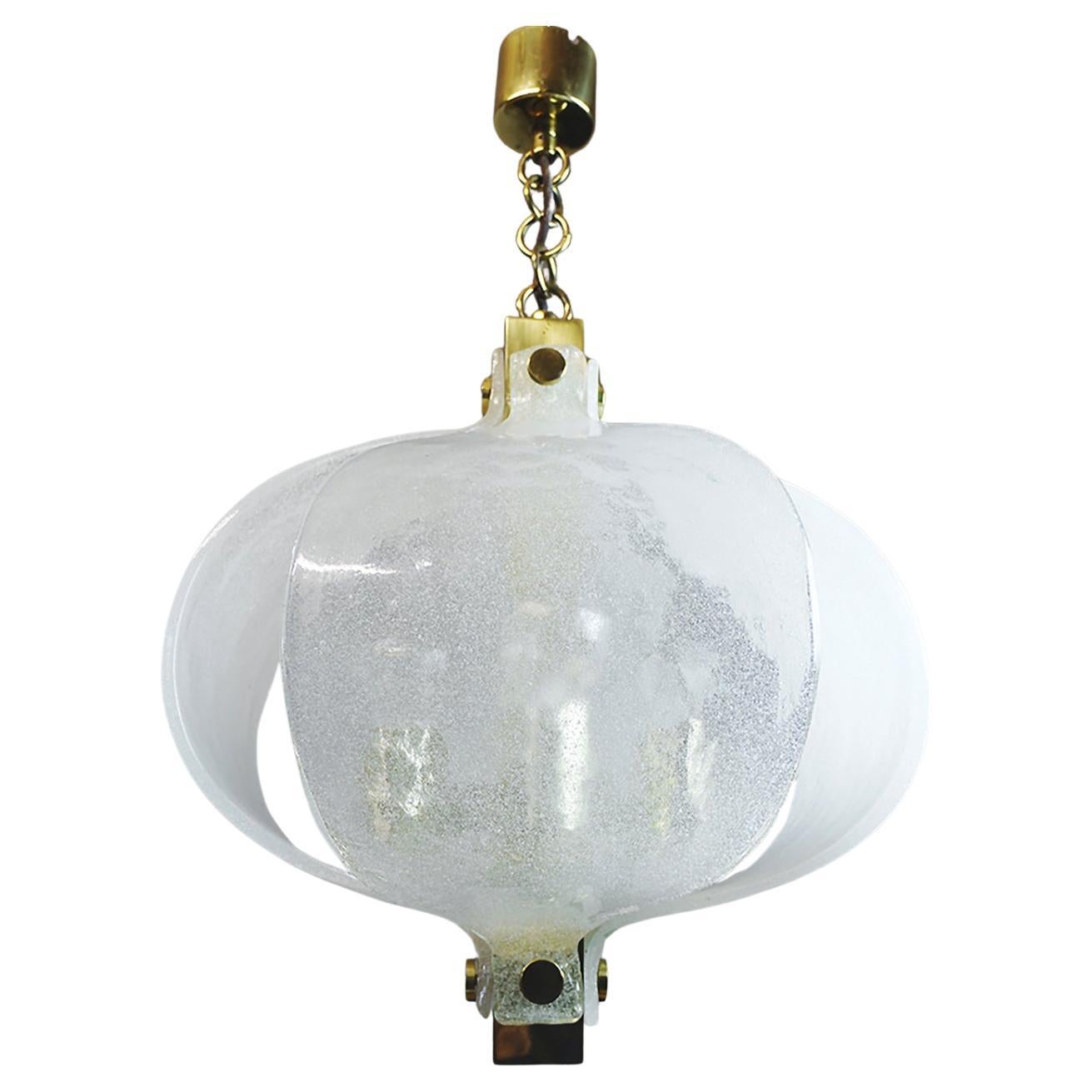 Lustre Tulipe Murano dépoli Pendentif en verre et laiton par Kaiser, Allemagne, années 1970 en vente