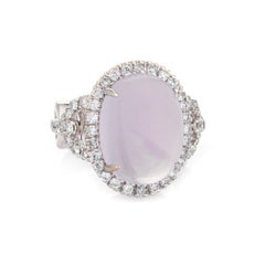 Frosted Rose Quartz Diamond Ring Estate 14k White Gold Cocktail Jewelry