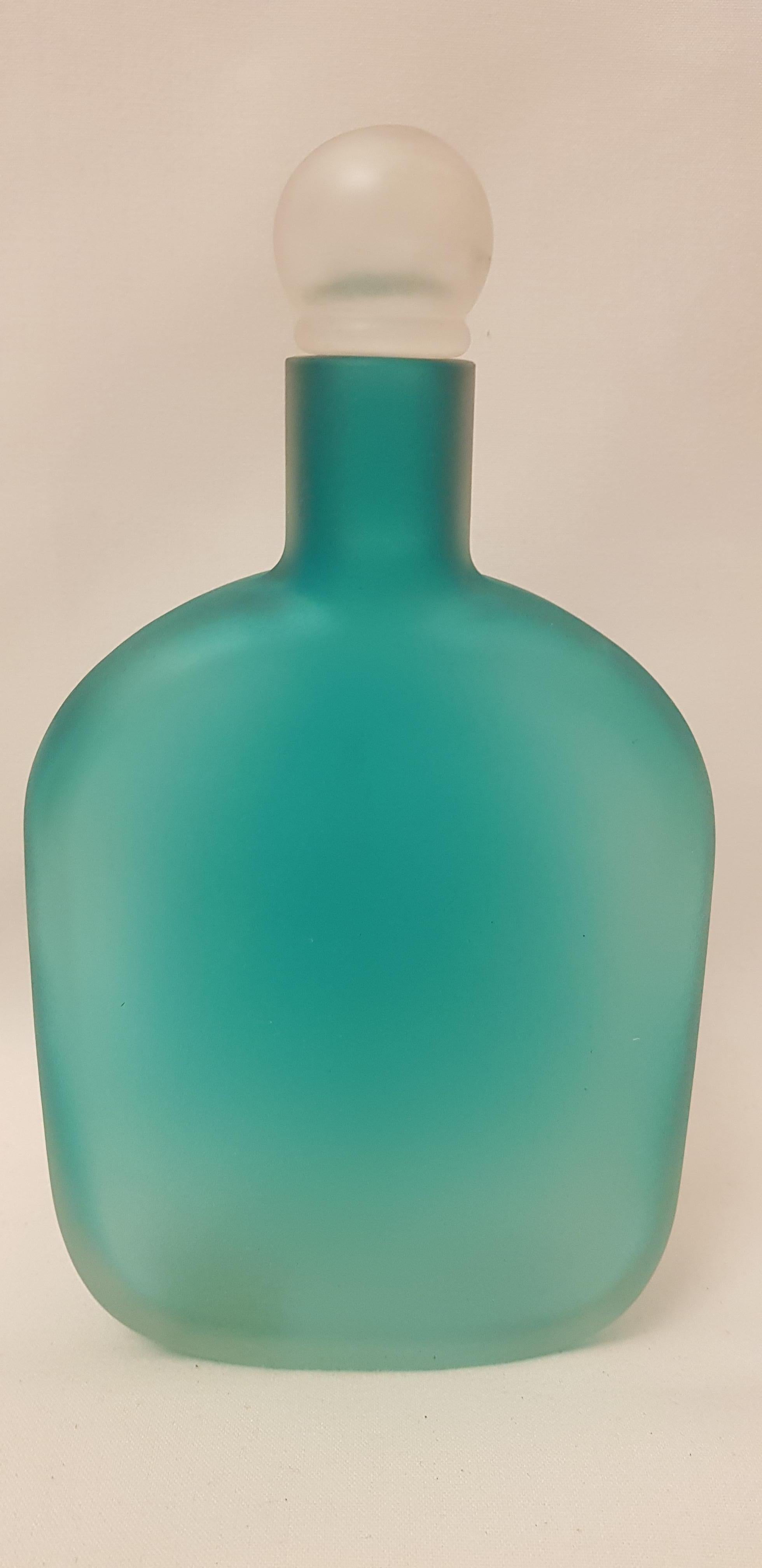 Beautiful middle of century Frosted satin turquoise Bottle, signed by Gino Cenedese, with original sticker brilliant condition.