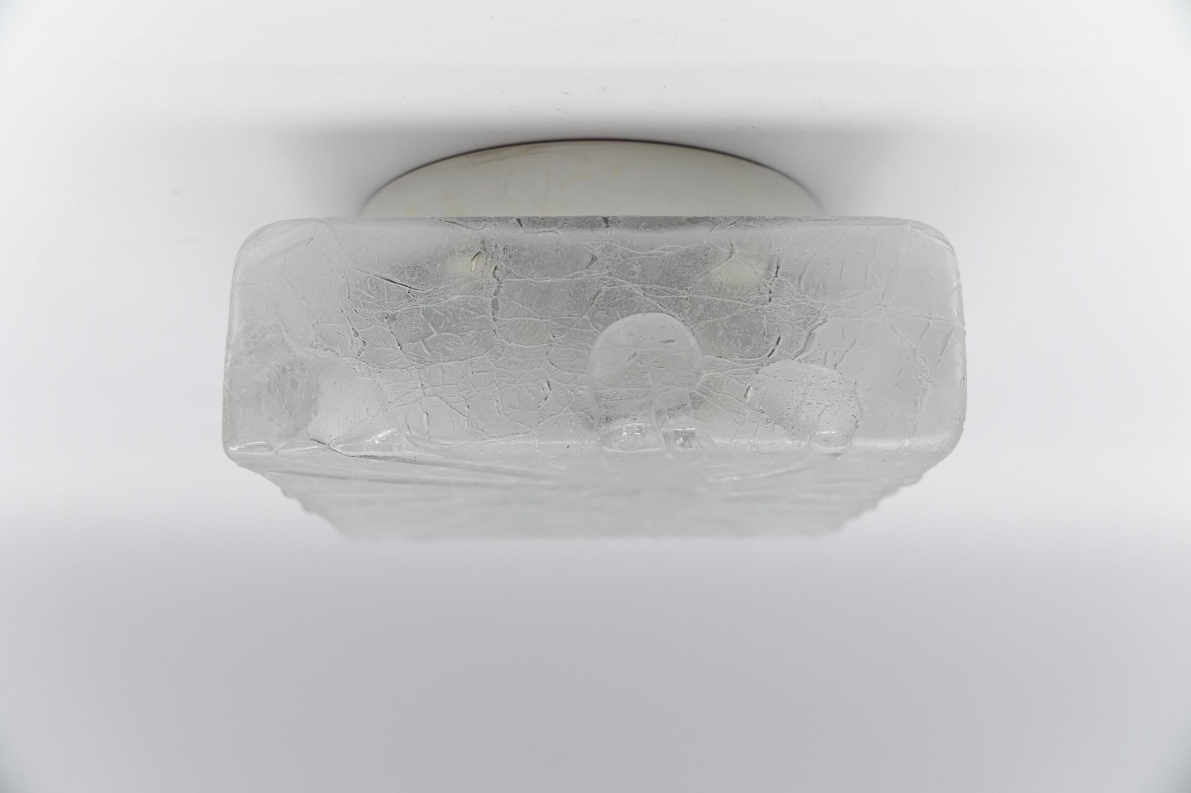 Frosted Square Ice Glass Flush Mount from Doria Leuchten, Germany, 1960s For Sale 4