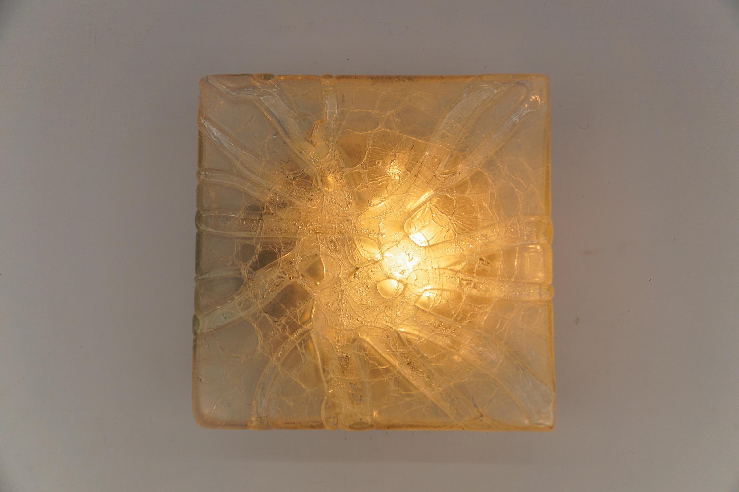 Mid-Century Modern Frosted Square Ice Glass Flush Mount from Doria Leuchten, Germany, 1960s For Sale