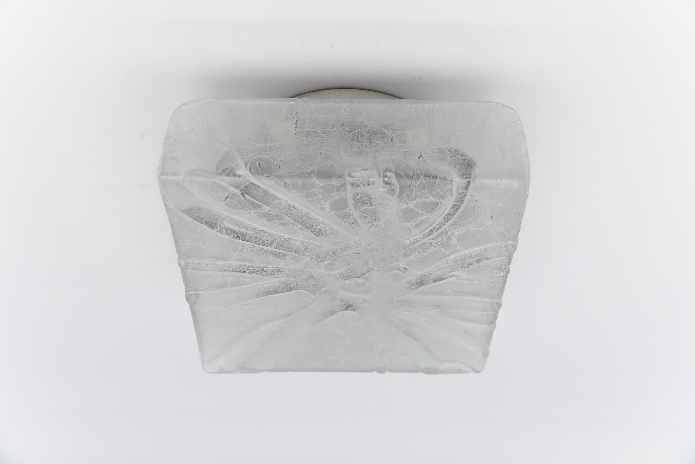 Frosted Square Ice Glass Flush Mount from Doria Leuchten, Germany, 1960s In Good Condition For Sale In Nürnberg, Bayern