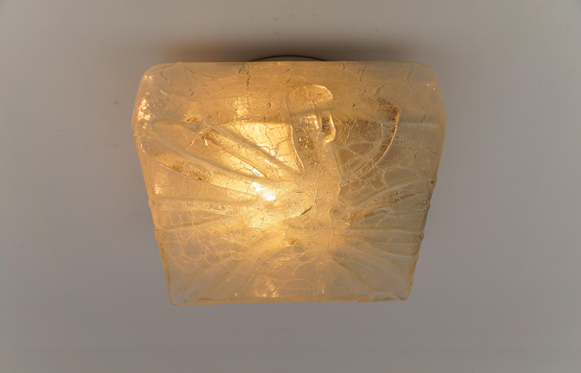 Mid-20th Century Frosted Square Ice Glass Flush Mount from Doria Leuchten, Germany, 1960s For Sale