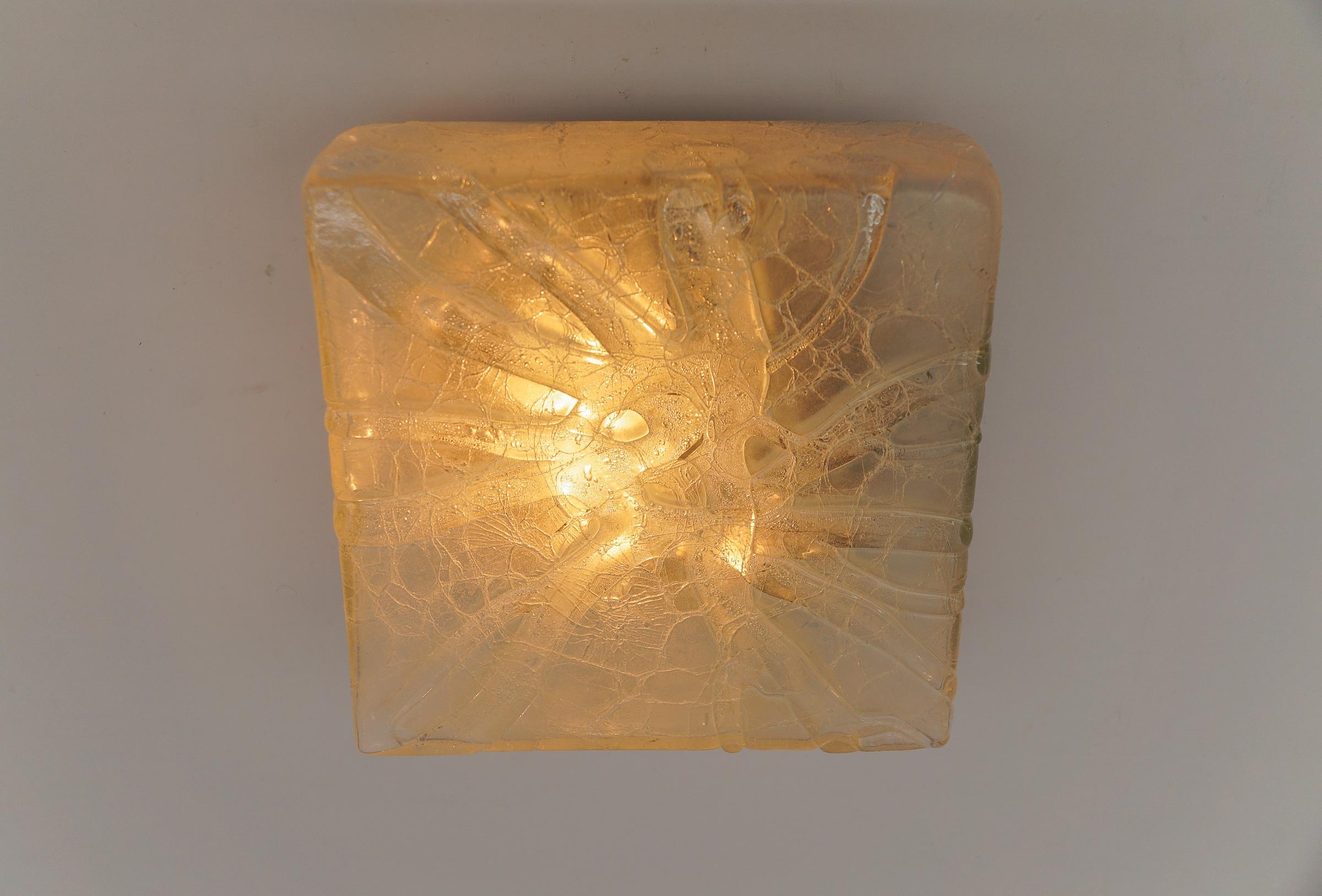 Frosted Square Ice Glass Flush Mount from Doria Leuchten, Germany, 1960s For Sale 1