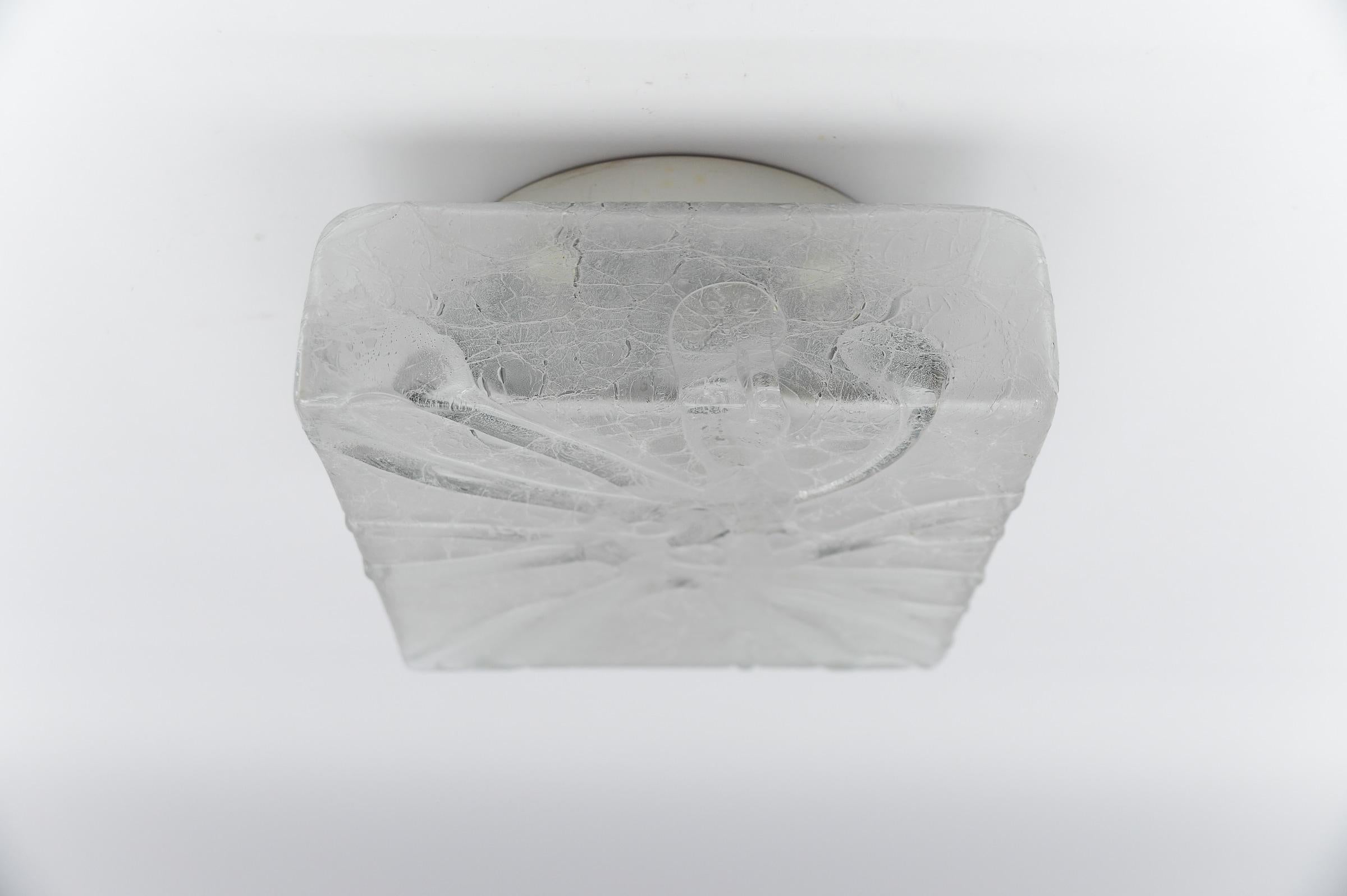 Frosted Square Ice Glass Flush Mount from Doria Leuchten, Germany, 1960s For Sale 2