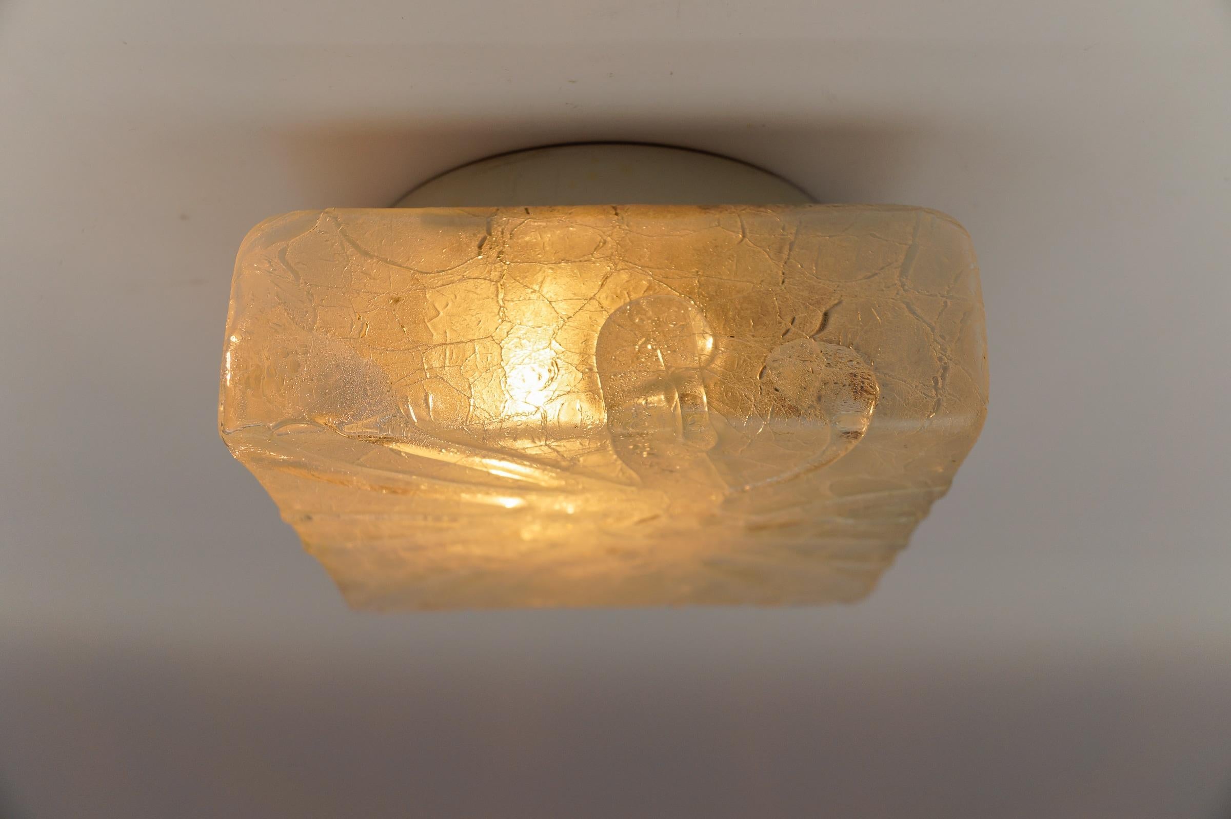 Frosted Square Ice Glass Flush Mount from Doria Leuchten, Germany, 1960s For Sale 3