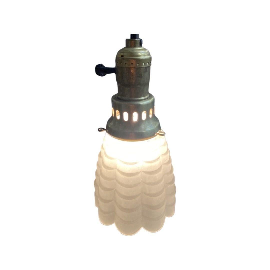 Bell / tulip-shaped glass replacement lighting shade, This vintage shade features a 2 1/4 inch lip fitter. It is pressed into a tulip or bell-shaped glass lamp shade giving a charming and whimsical look. 
 
This shade is free of chips or cracks and