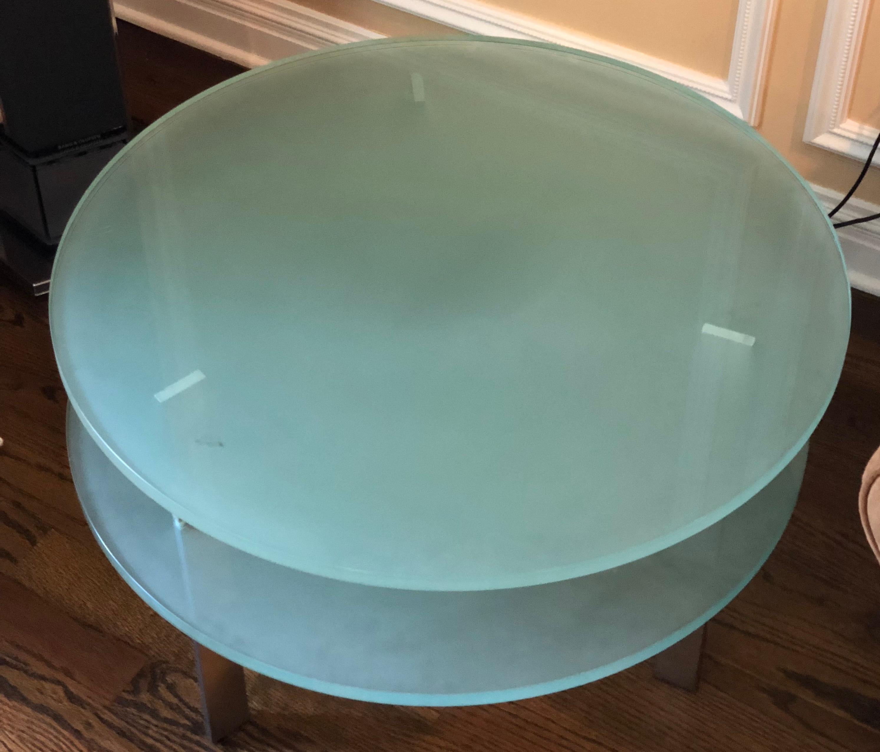 Late 20th Century Frosted Two Level Glass Round End Table by Pace Collection For Sale