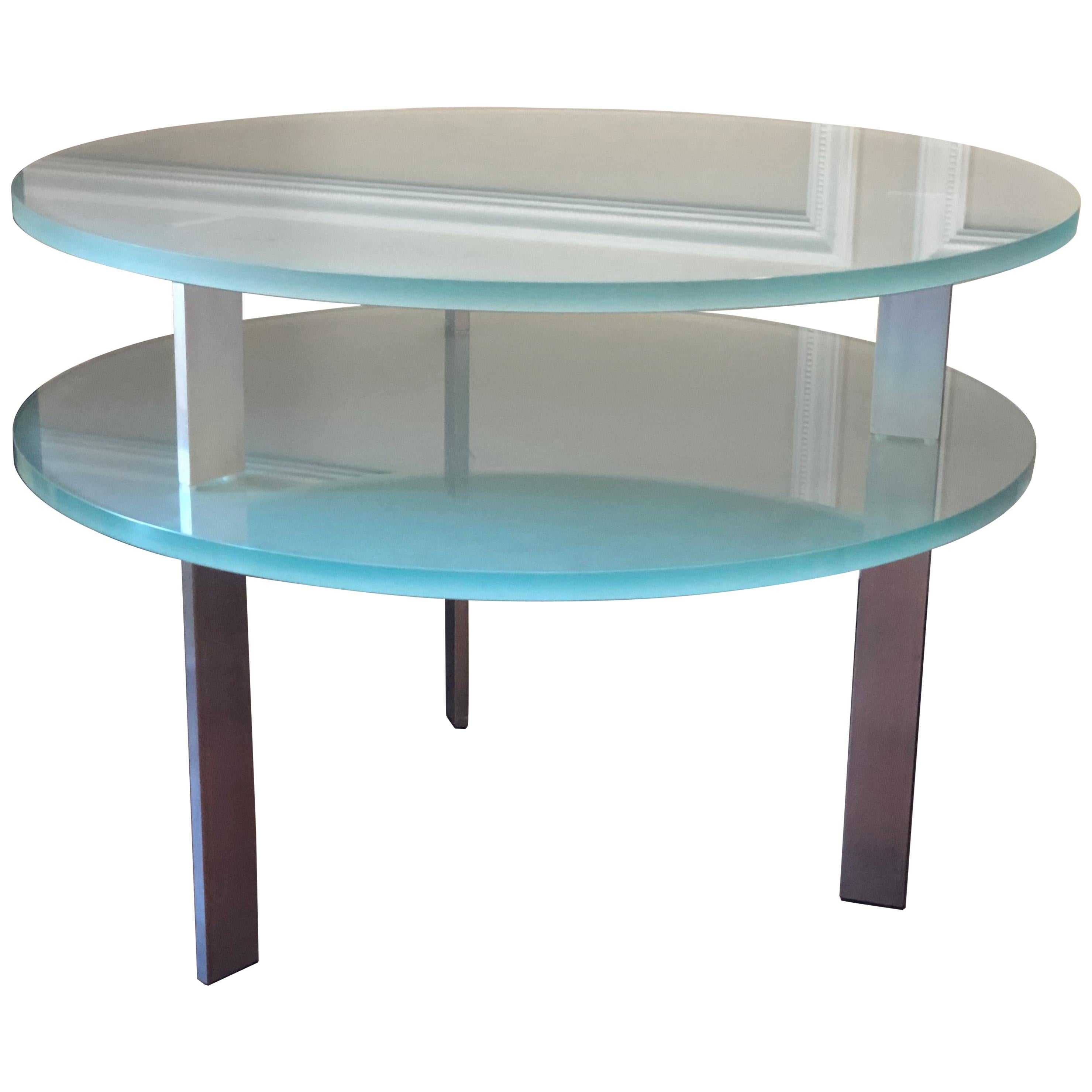 Frosted Two Level Glass Round End Table by Pace Collection For Sale