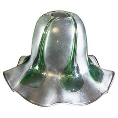 Frosted Vaseline Glass Shade with Green Teardrop Accents & Ruffled Rim