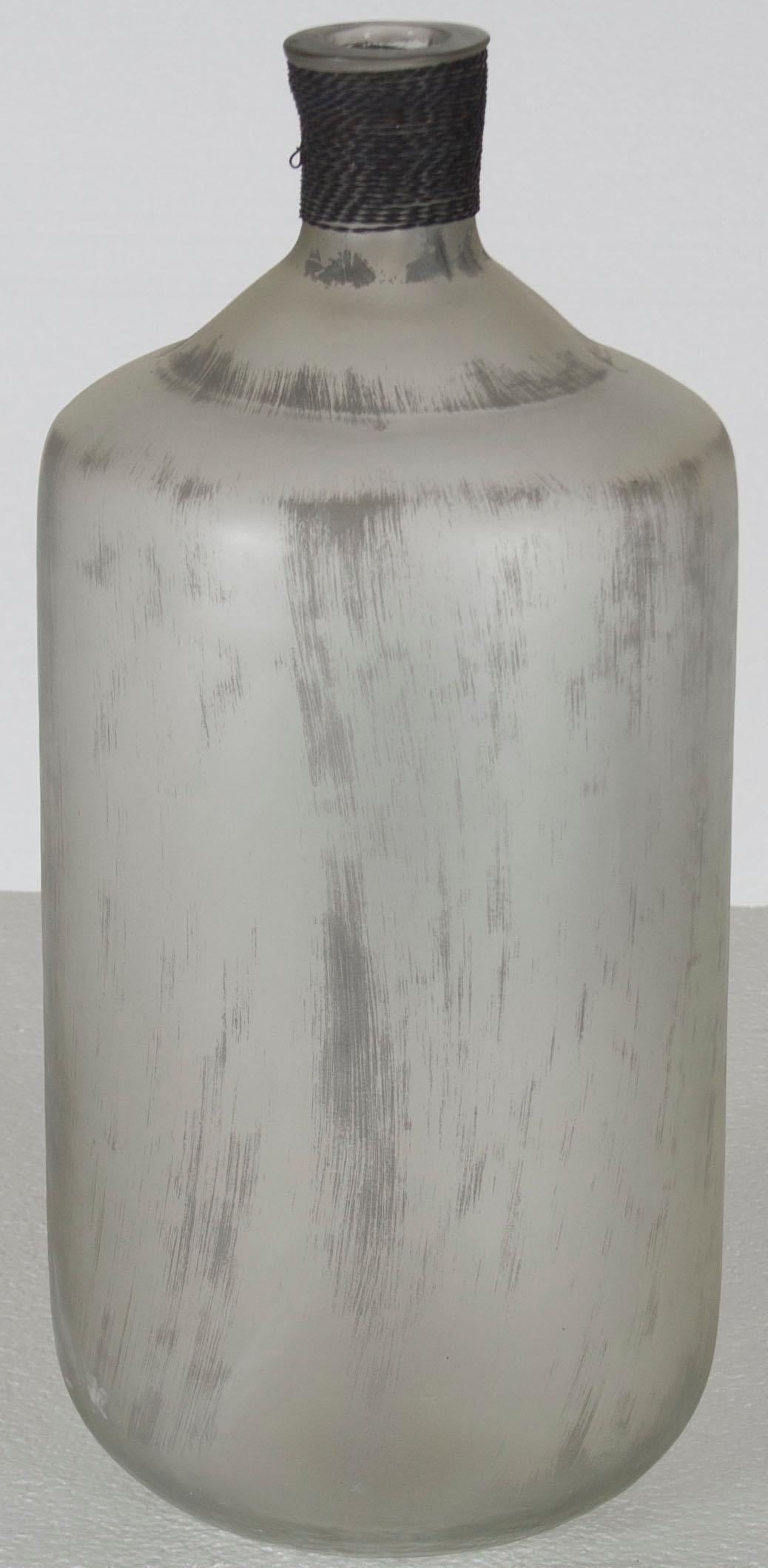 Rustic Frosted White and Grey Glass Large Decorative Bottle Jug For Sale