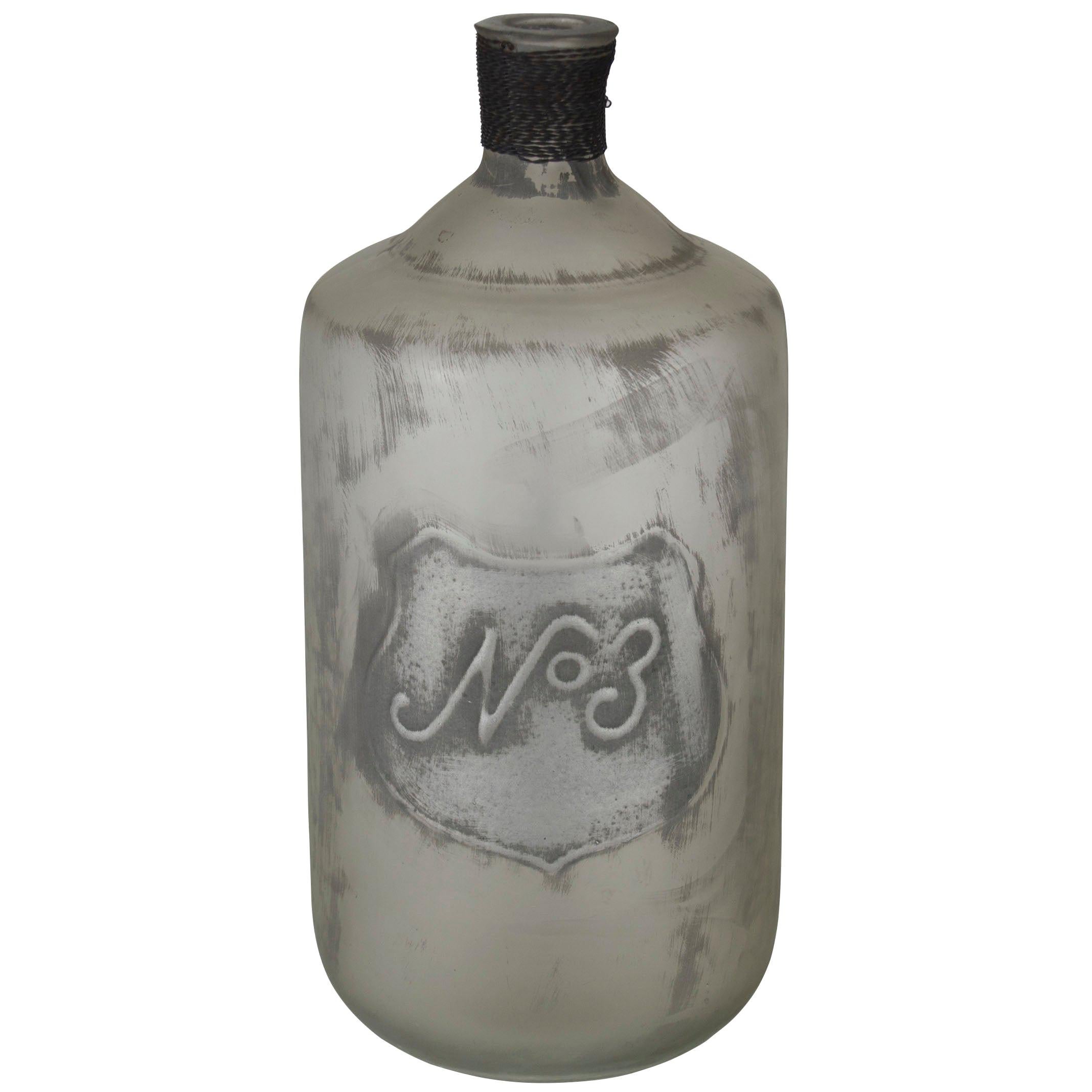 Frosted White and Grey Glass Large Decorative Bottle Jug For Sale