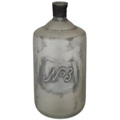 Frosted White and Grey Glass Large Decorative Bottle Jug