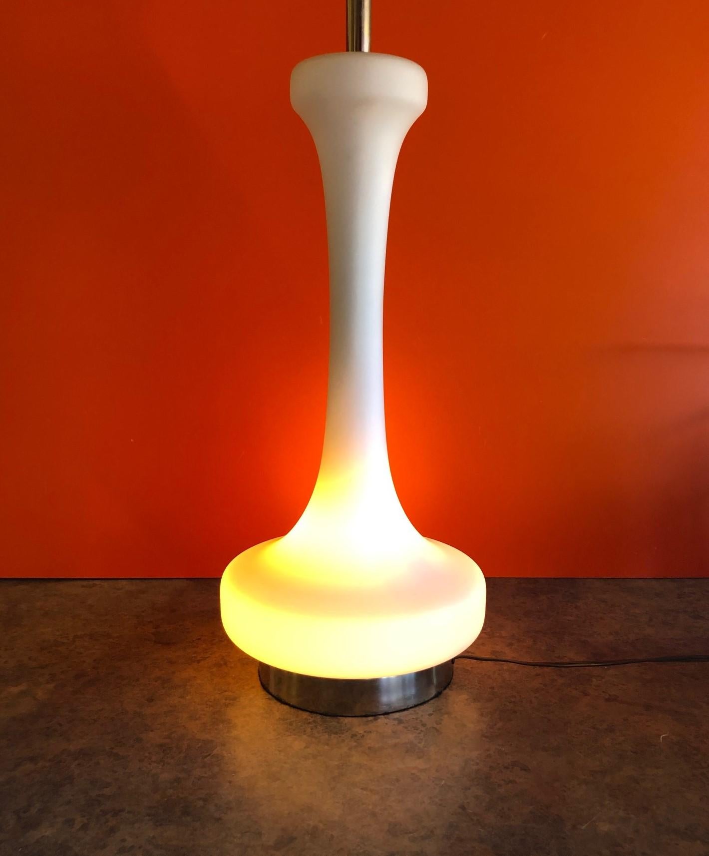 Mid-Century Modern Frosted White Glass Lamp with Lighted Base by Laurel Lamp Co